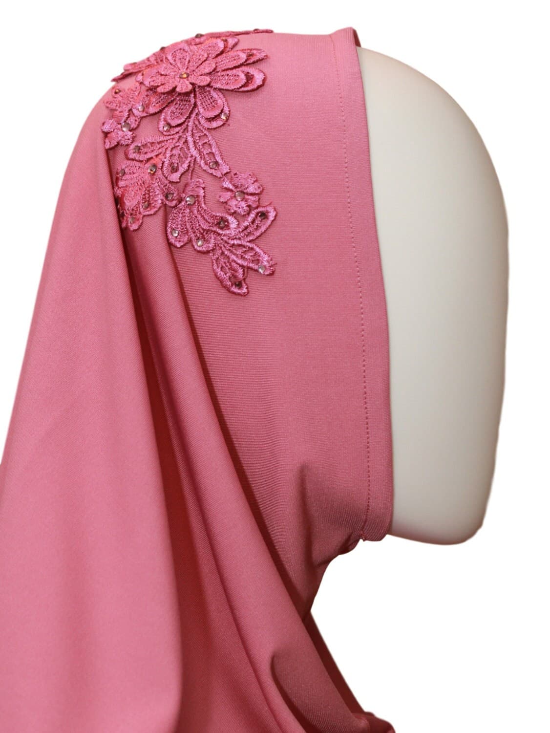 Pink Jersey Hijab: Handmade Muslim Head Wrap with Crochet - image 4