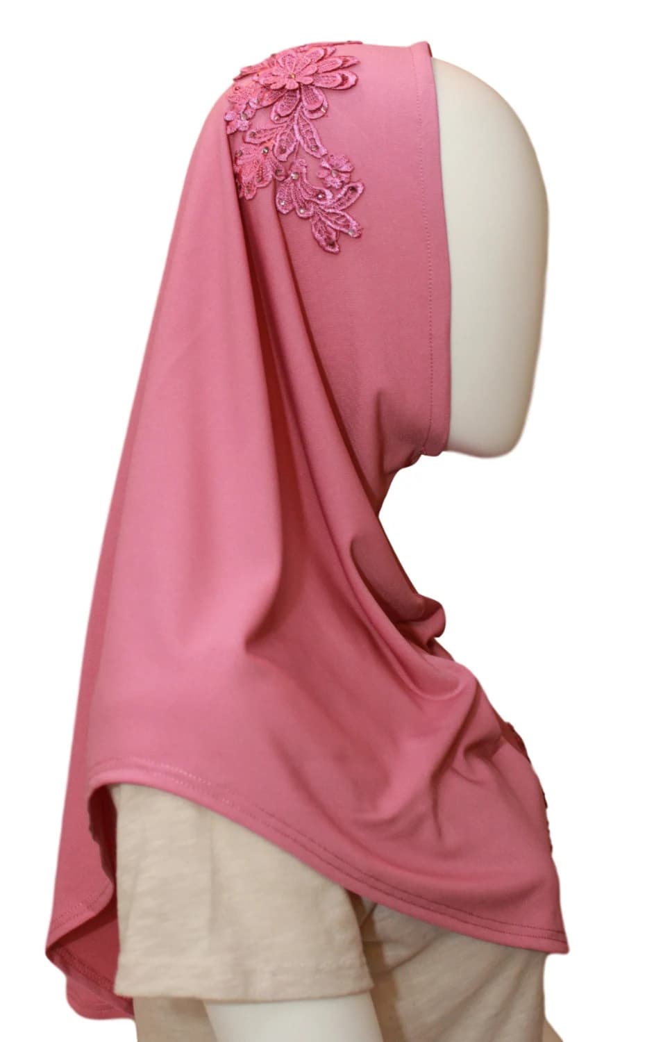 Pink Jersey Hijab: Handmade Muslim Head Wrap with Crochet