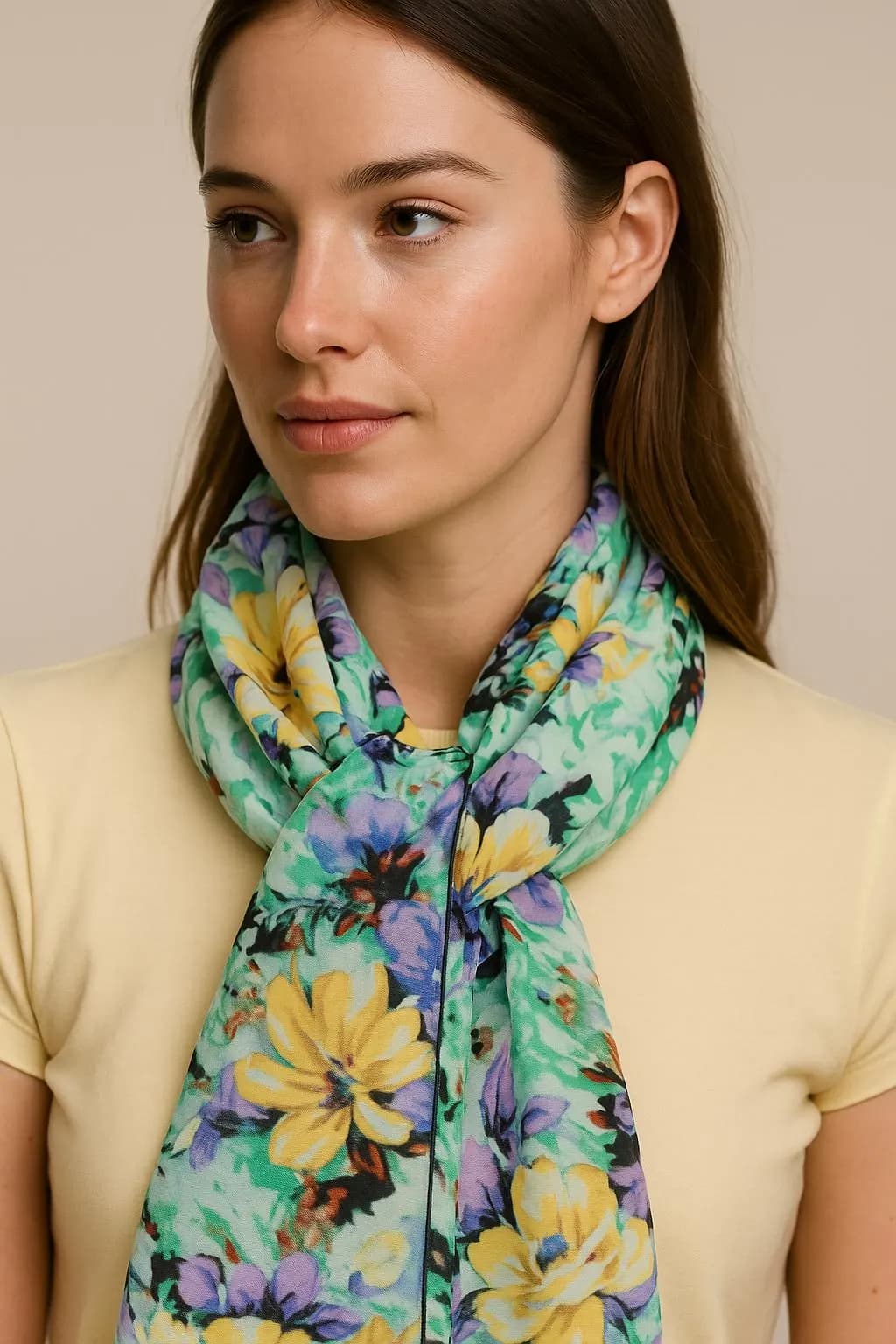 Multicolored Floral Cotton Scarf, Timeless Flower Print Neck Wrap for Women