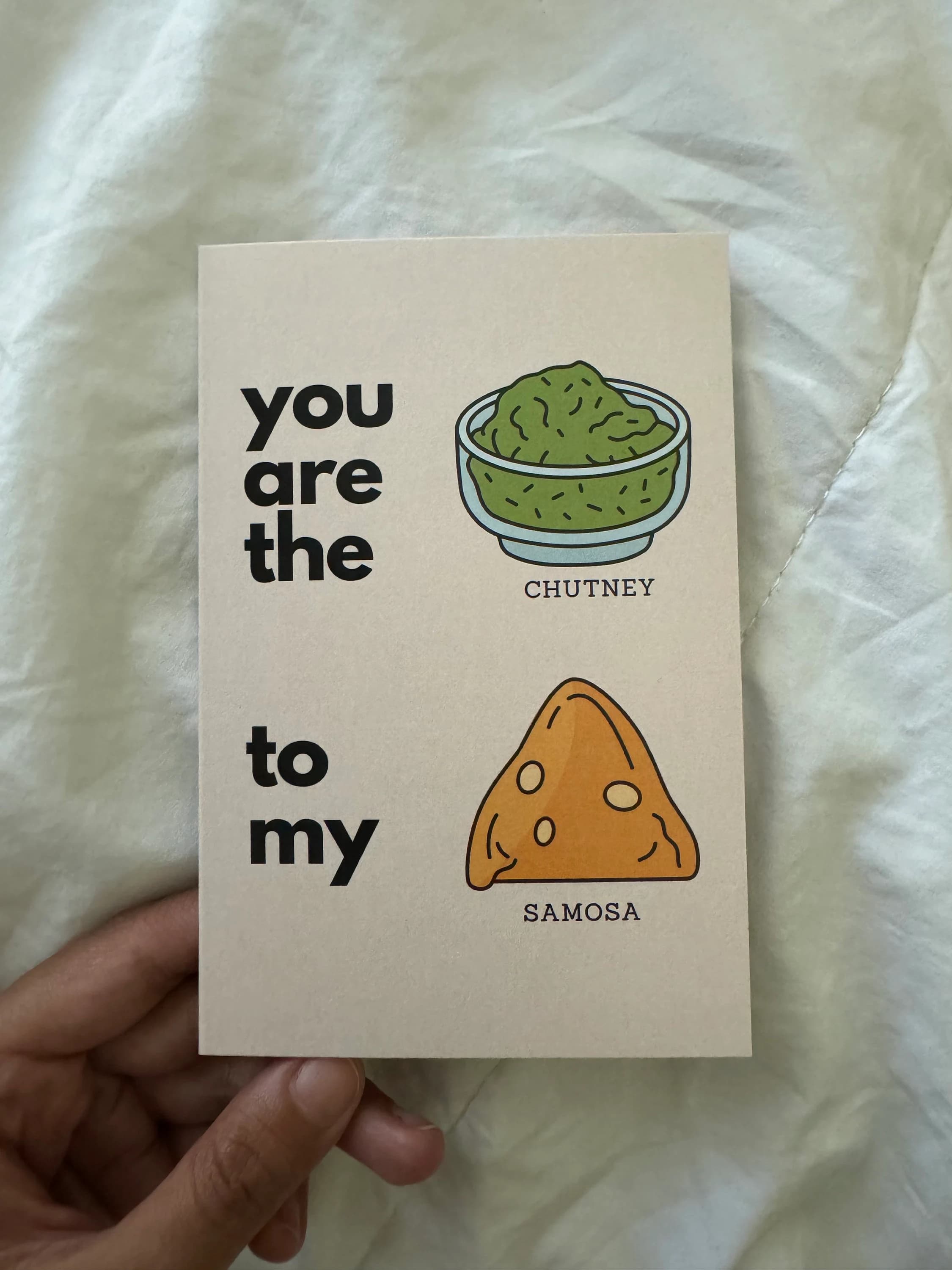 Funny Samosa Chutney Greeting Card: Indian Food Anniversary Card