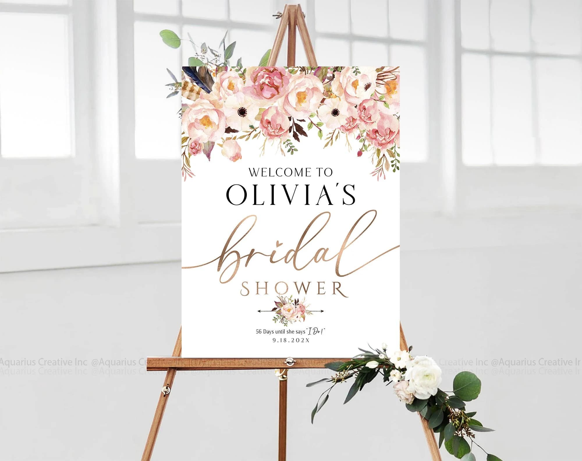 Bridal Shower Decorations, Bridal Shower sign, Bridal Shower Welcome Sign, Bridal shower Invitation, Bridal shower Poster, Blush Pink decor