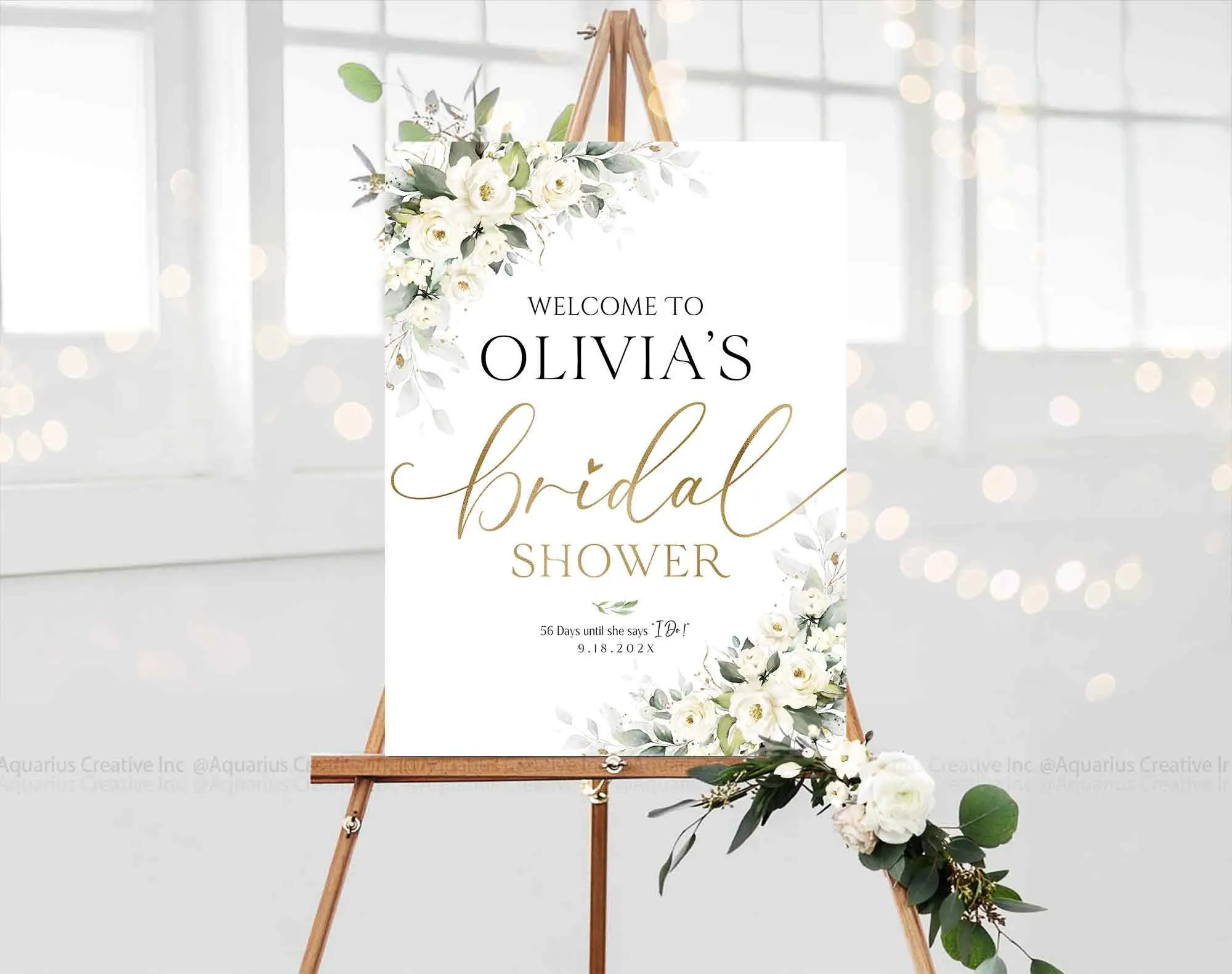 Personalized Bridal Shower sign, Bridal Shower Invitation, Bridal Shower decorations, Bridal shower welcome sign, White rose decor - image 3