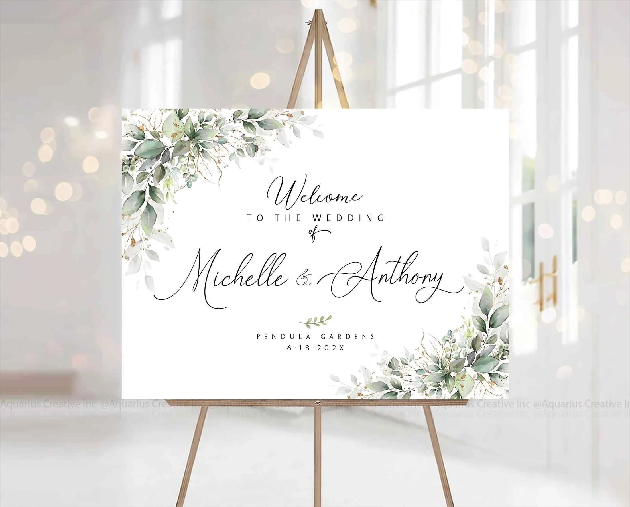 Wedding Welcome Sign, Greenery wedding sign, Wedding Invitation, Greenery Wedding Welcome Sign, Greenery Wedding Decorations, Greenery Decor