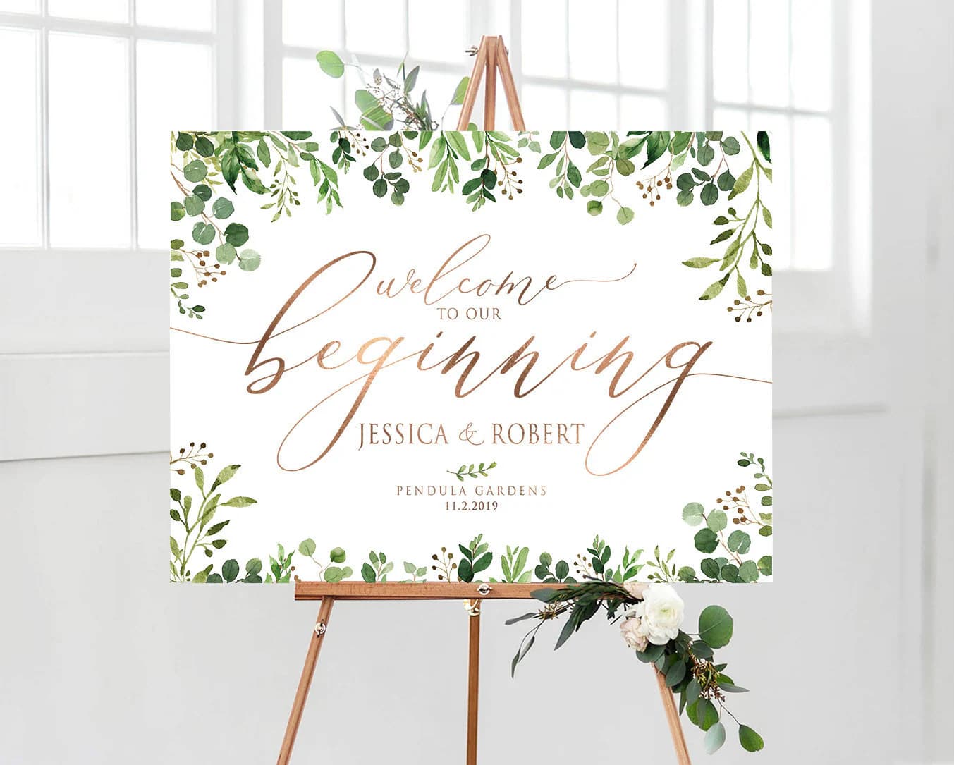 Greenery wedding sign, Greenery Botanical Leaves Welcome Sign, Greenery Welcome Sign, Wedding welcome Sign, Greenery wedding decorations