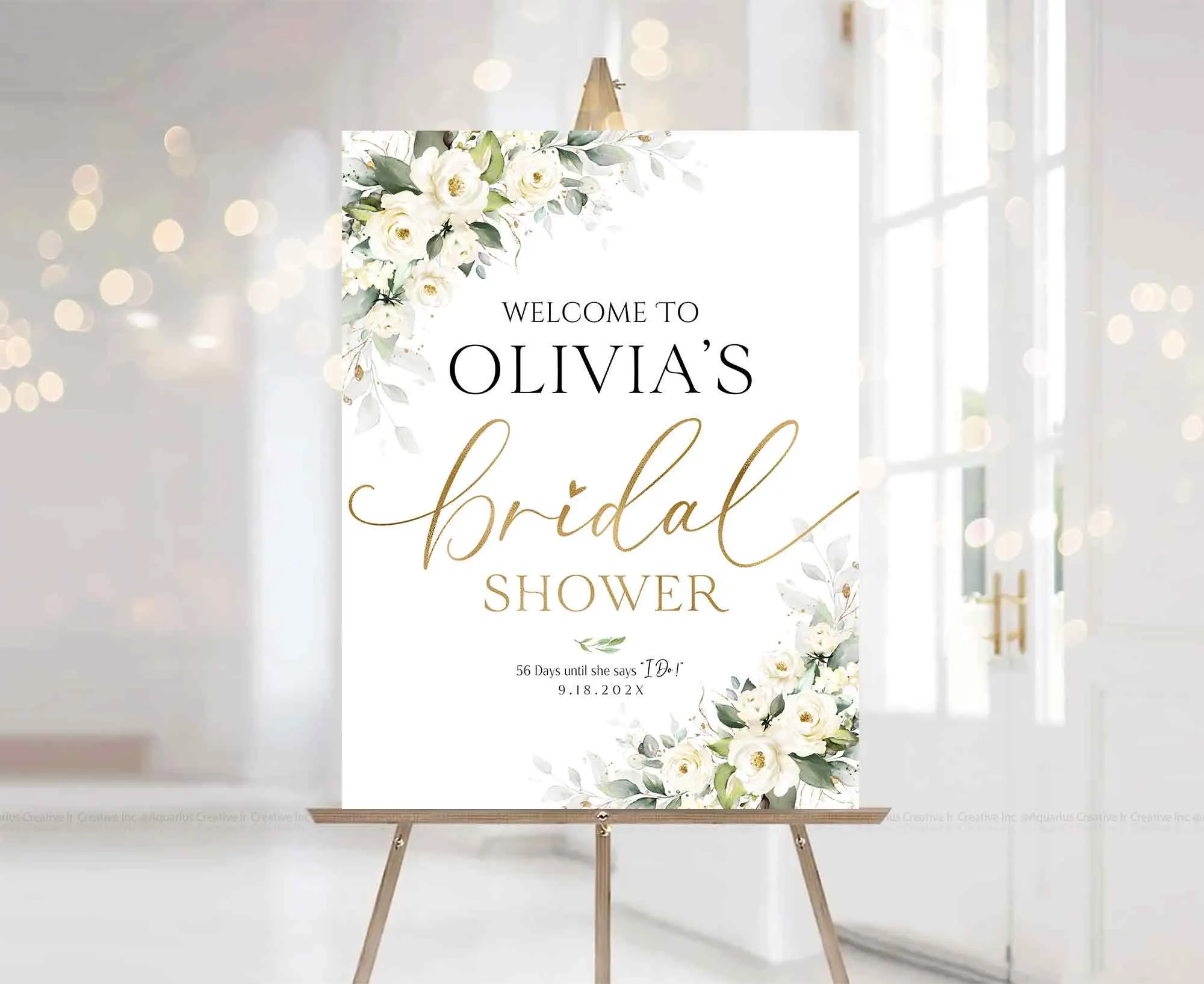 Personalized Bridal Shower sign, Bridal Shower Invitation, Bridal Shower decorations, Bridal shower welcome sign, White rose decor - image 2