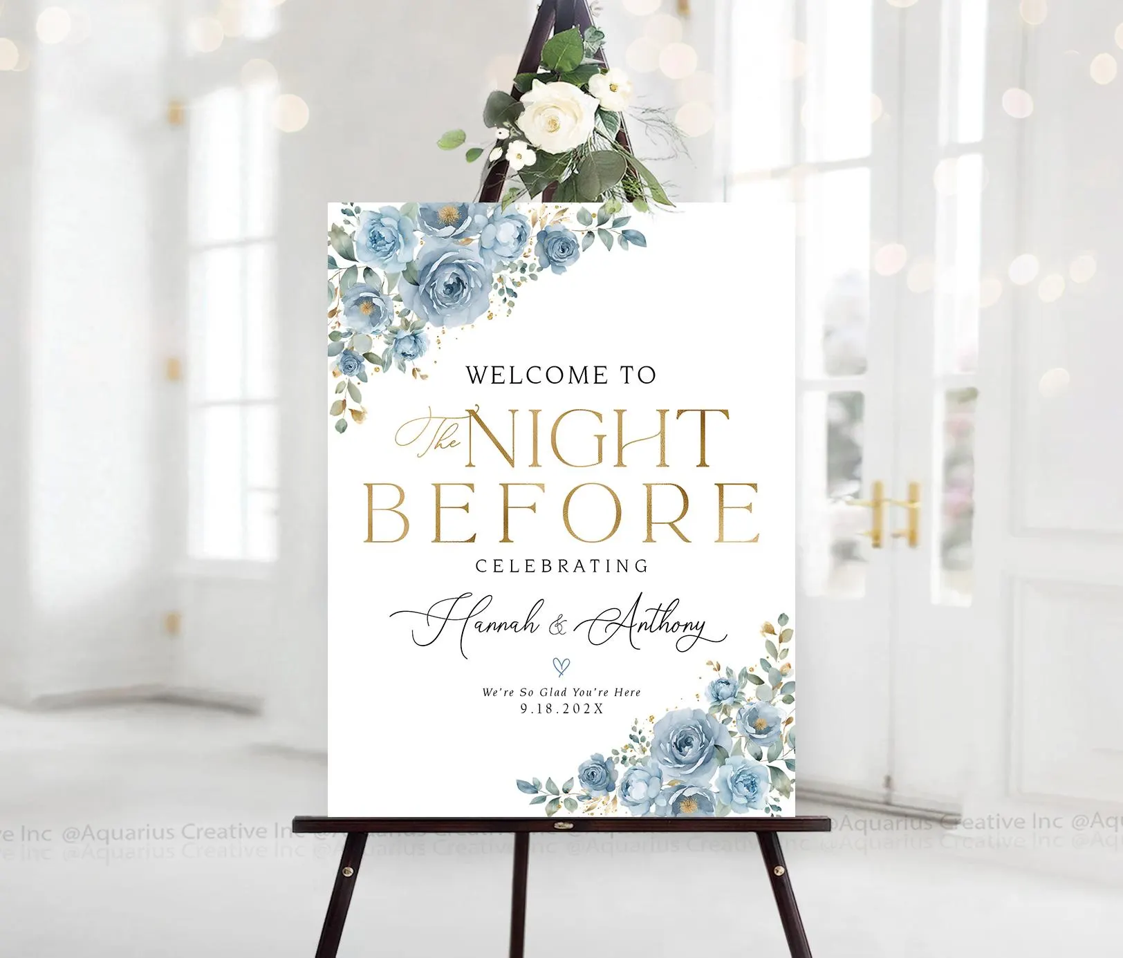 Rehearsal Dinner Sign, Dusty Blue Rehearsal Sign, The Night Before Rehearsal Dinner Welcome Sign, Dusty Blue Wedding, Dusty Blue Decor