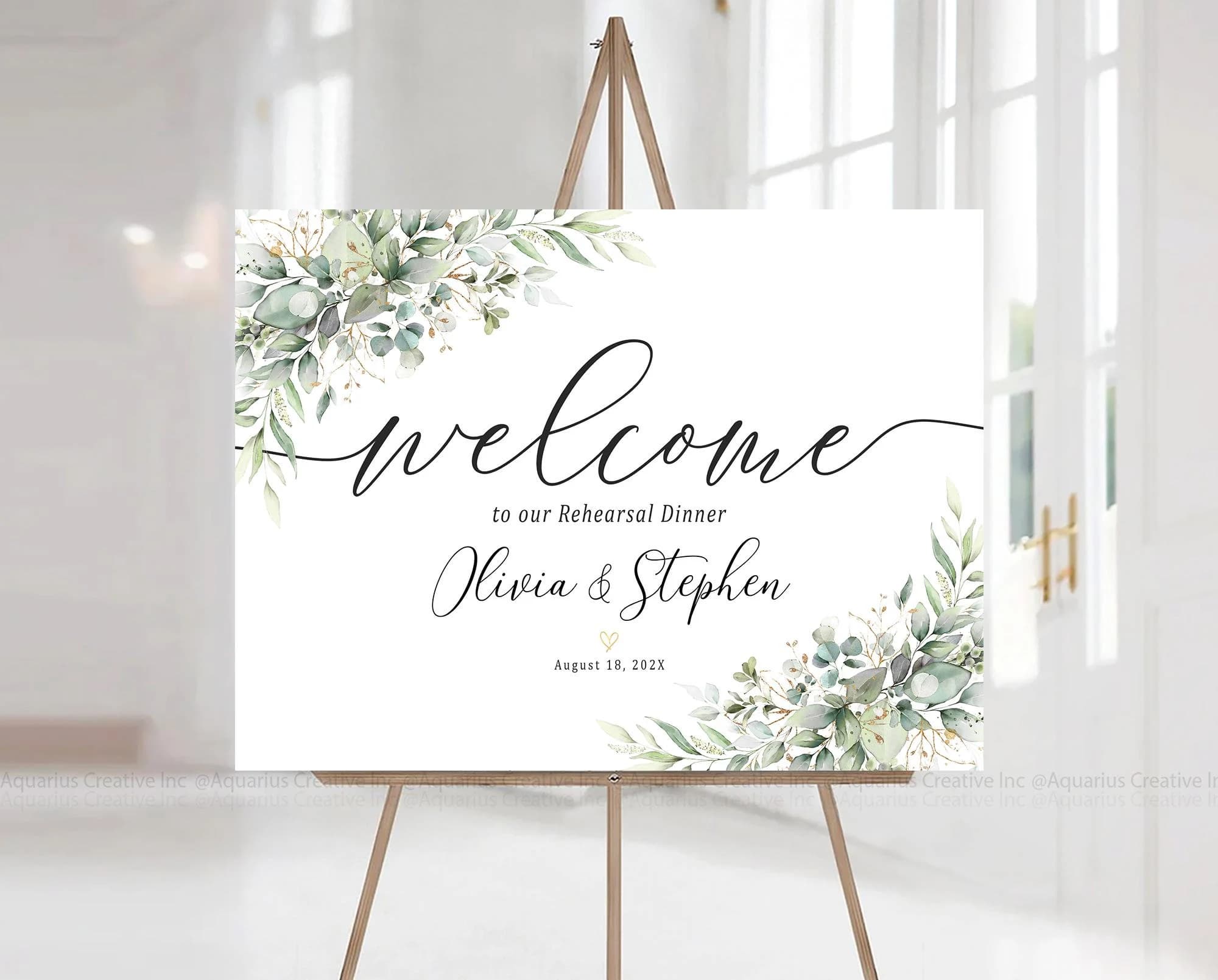 Rehearsal Dinner Sign, Wedding Rehearsal Sign, Greenery Wedding, Greenery Rehearsal Dinner Decor, Wedding welcome sign, Greenery Decorations