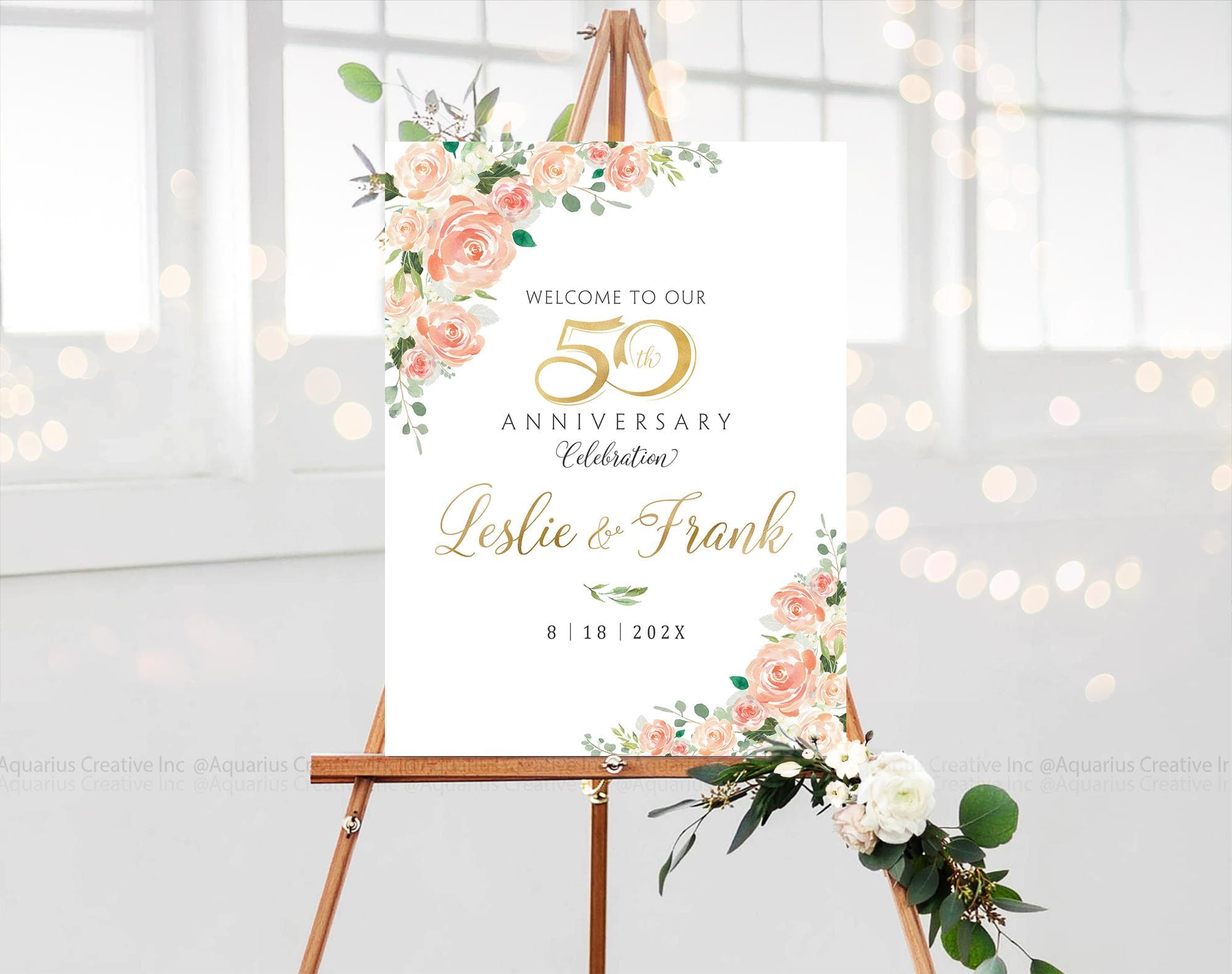 Personalized Wedding Anniversary sign, 50th Year Anniversary Sign, 50th Anniversary decorations, Wedding Anniversary Decor, Gold Wedding - image 4