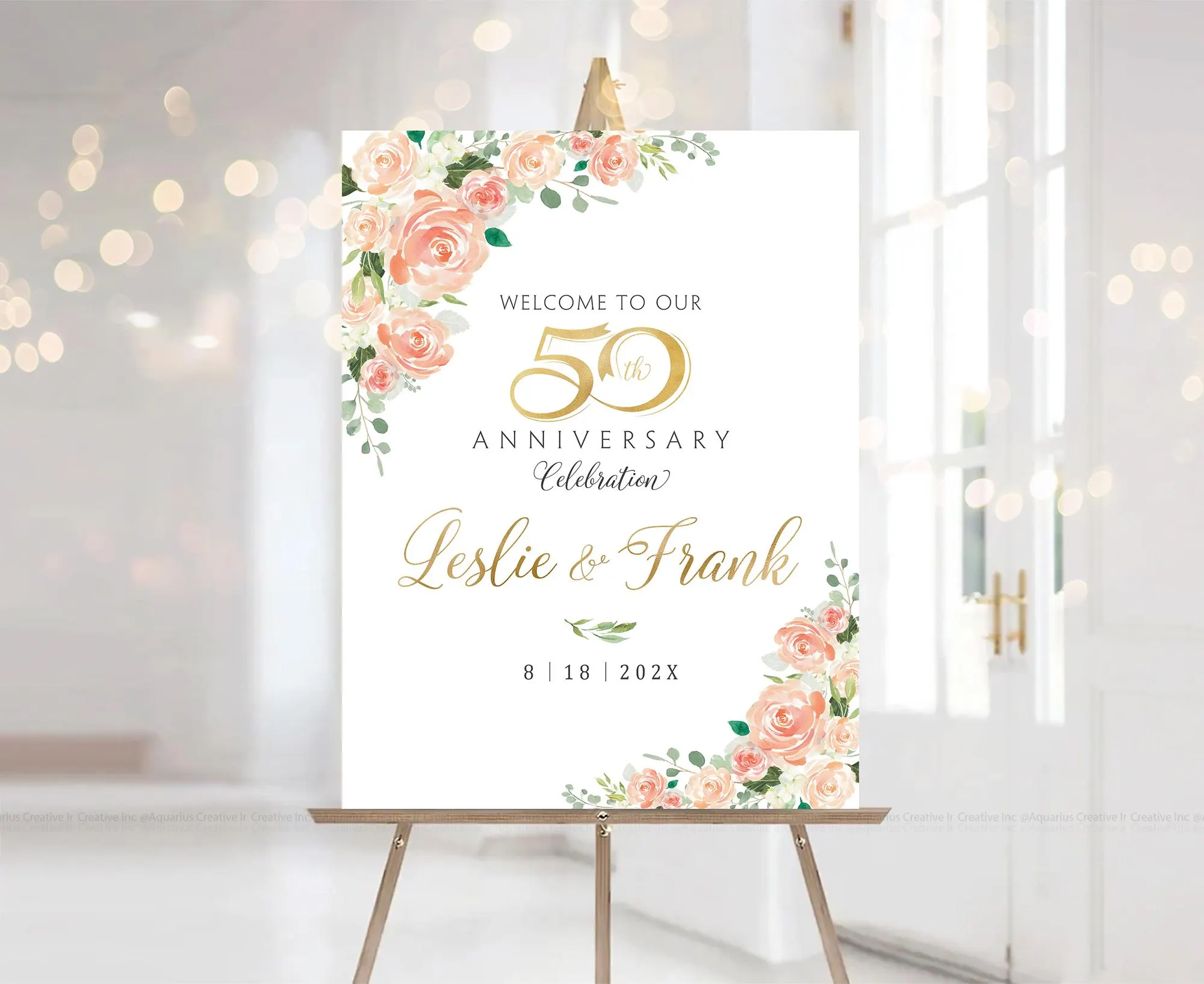 Personalized Wedding Anniversary sign, 50th Year Anniversary Sign, 50th Anniversary decorations, Wedding Anniversary Decor, Gold Wedding - image 3