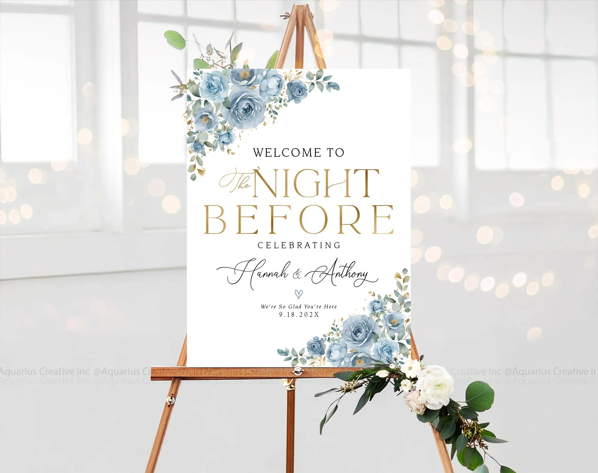 Rehearsal Dinner Sign, Welcome to the Night Before Sign, Wedding Rehearsal Sign, Engagement welcome sign, Greenery Wedding Decorations, One day Away Sign, The day before sign
