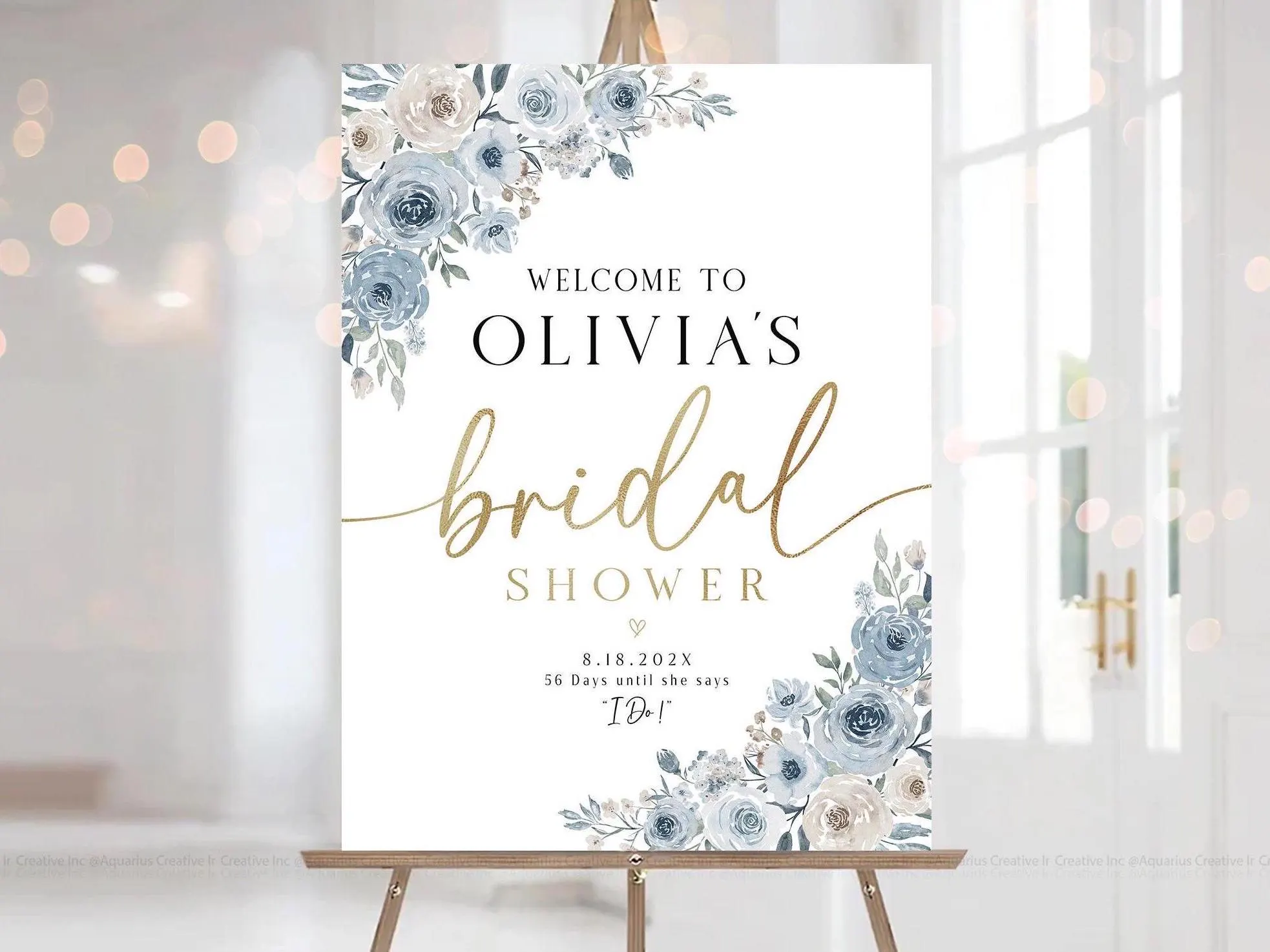 Bridal Shower decoration, Bridal Shower Welcome Sign, Bridal Shower sign, Bridal shower invite, Bridal shower Poster, Dusty Blue Decoration