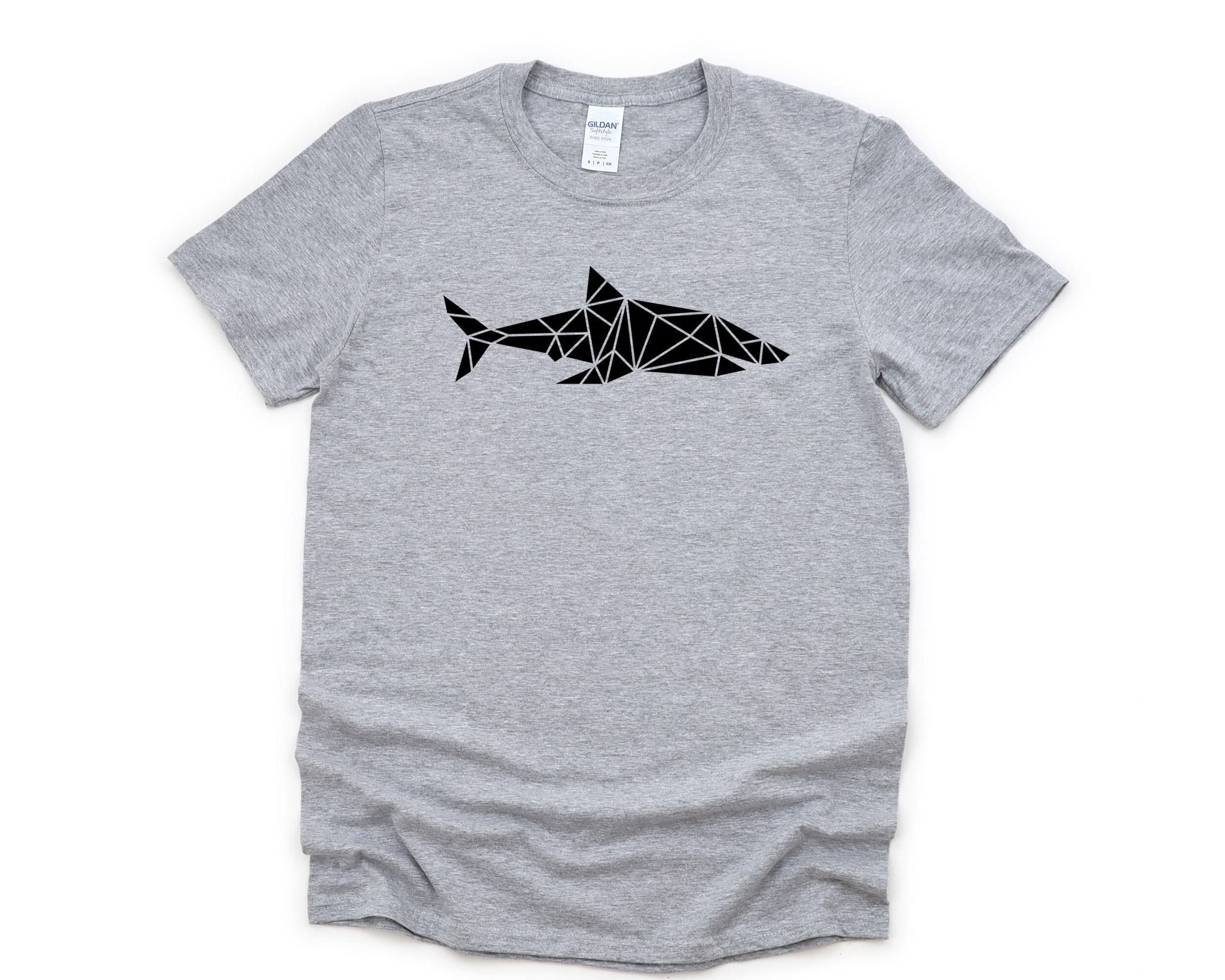 Geometric Shark T-Shirt: Soft Cotton Blend, Mens Womens Gift
