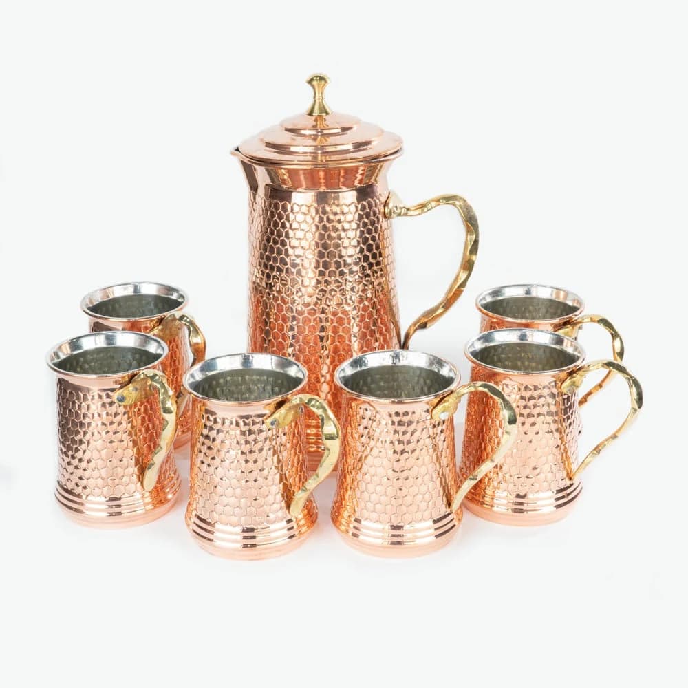 COPPER PITCHER-MUG Set / 6 Person / Handmade / Copper Beating Jug Set