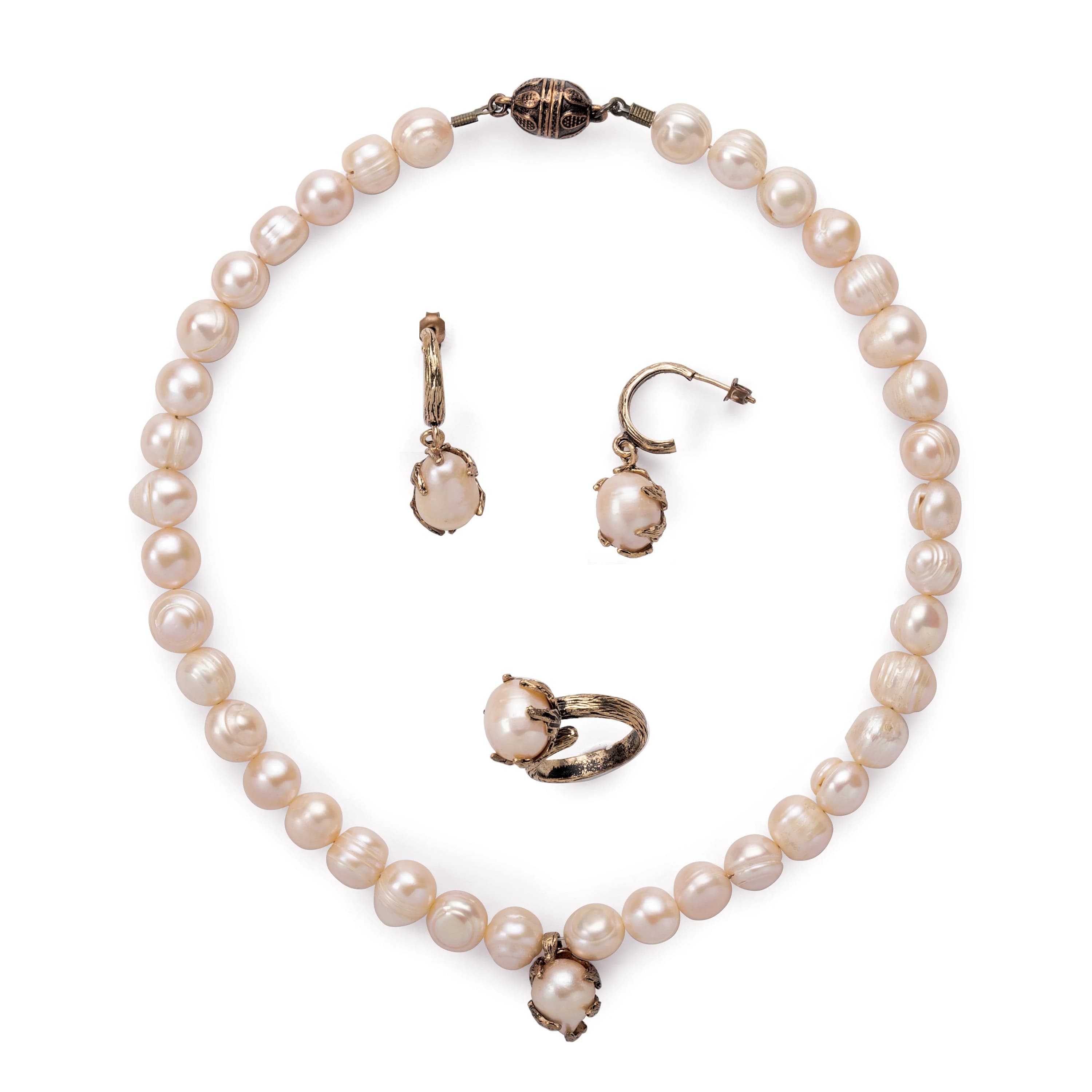 Pink PEARL NECKLACE SET / Handmade