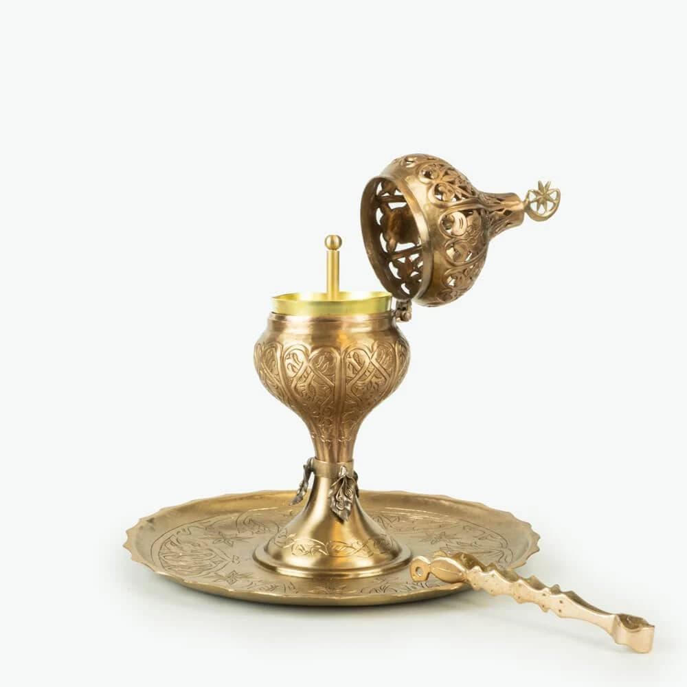 COPPER INSENCE BURNER with Flower, Star and Crescent Pattern / Handmade - image 2