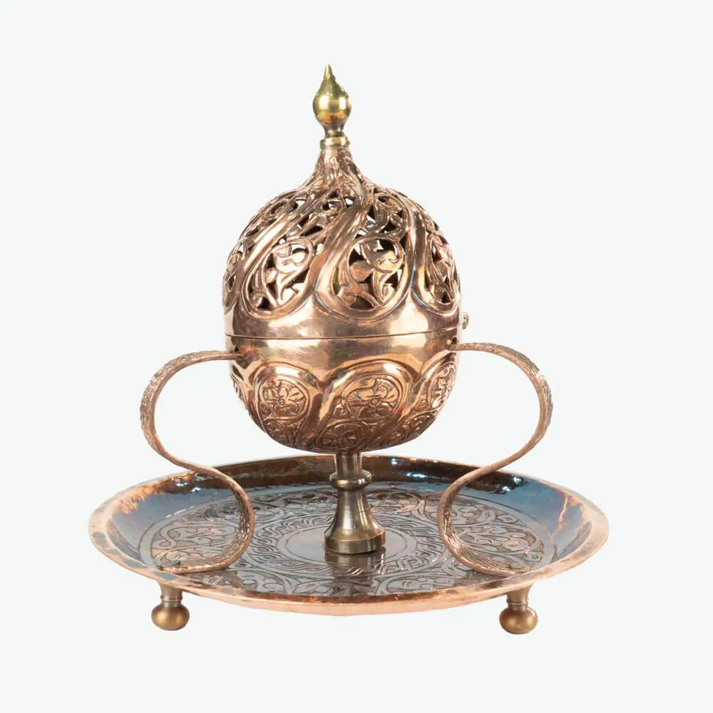 ANATOLIAN Copper INSENCE BURNER with Leaf Pattern / Handmade