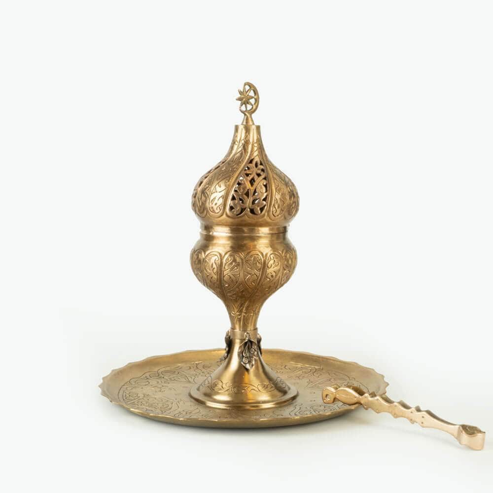 COPPER INSENCE BURNER with Spiral, Star and Crescent Pattern / Handmade