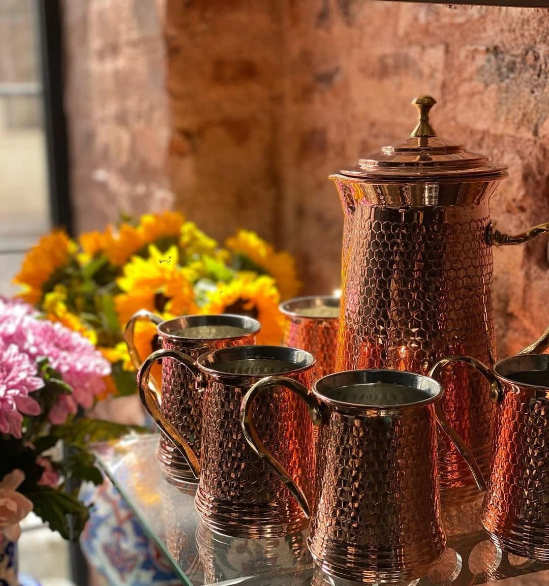 COPPER PITCHER-MUG Set / 6 Person / Handmade / Copper Beating Jug Set - image 2