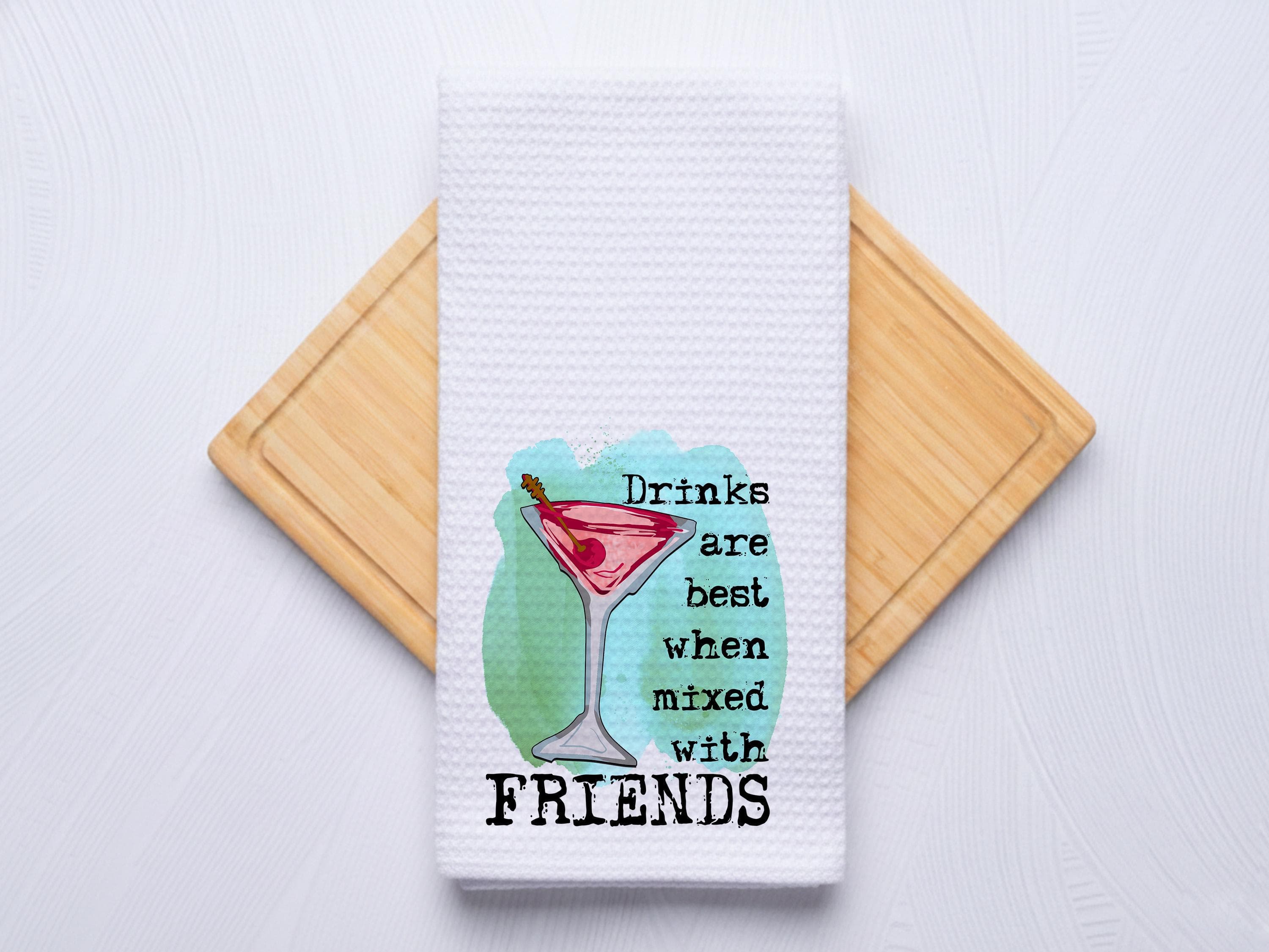 Drinks with Friends Waffle Weave Hand Towel, Housewarming Gift