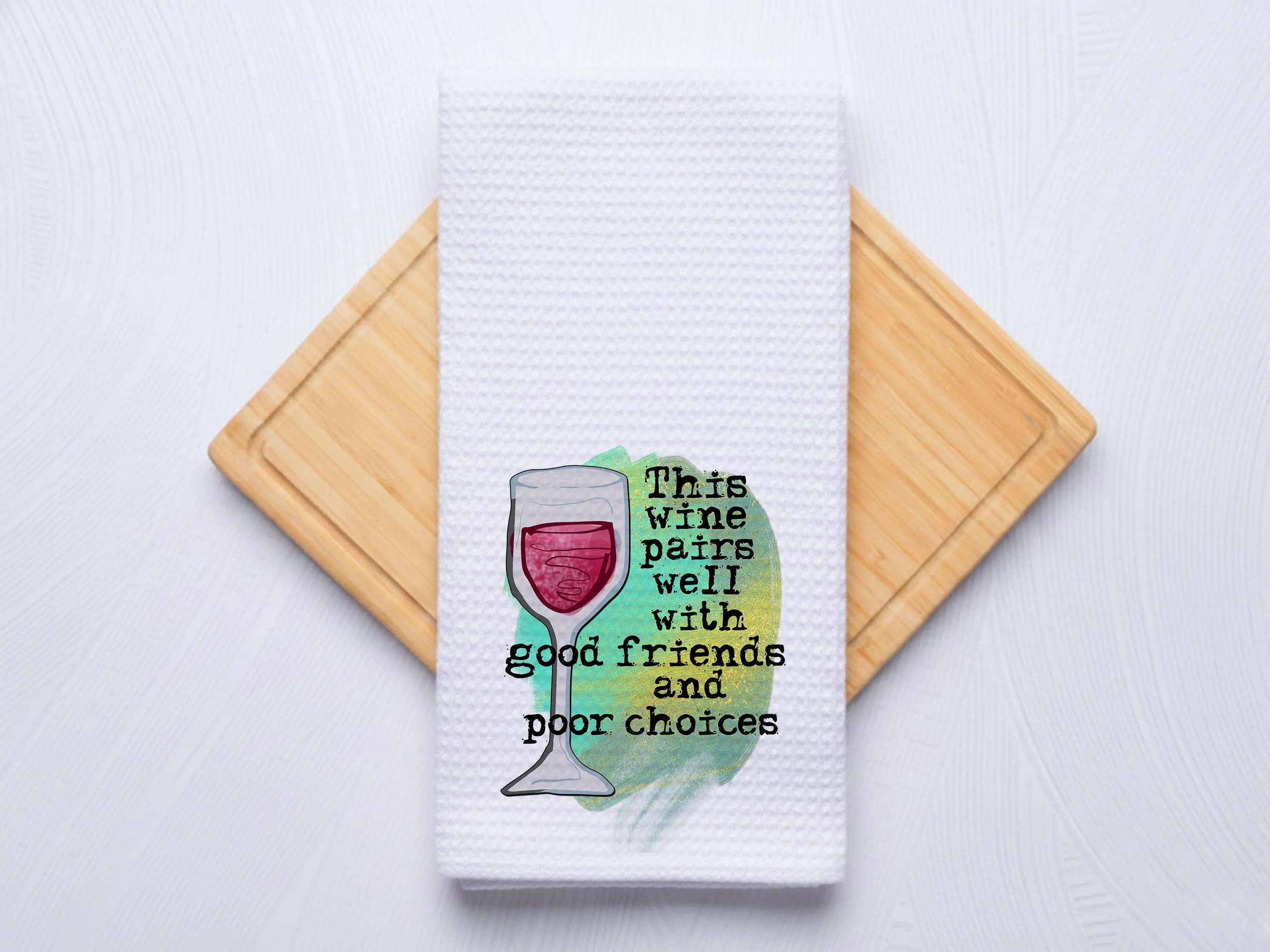 Drinks with Friends Waffle Weave Hand Towel, Housewarming Gift