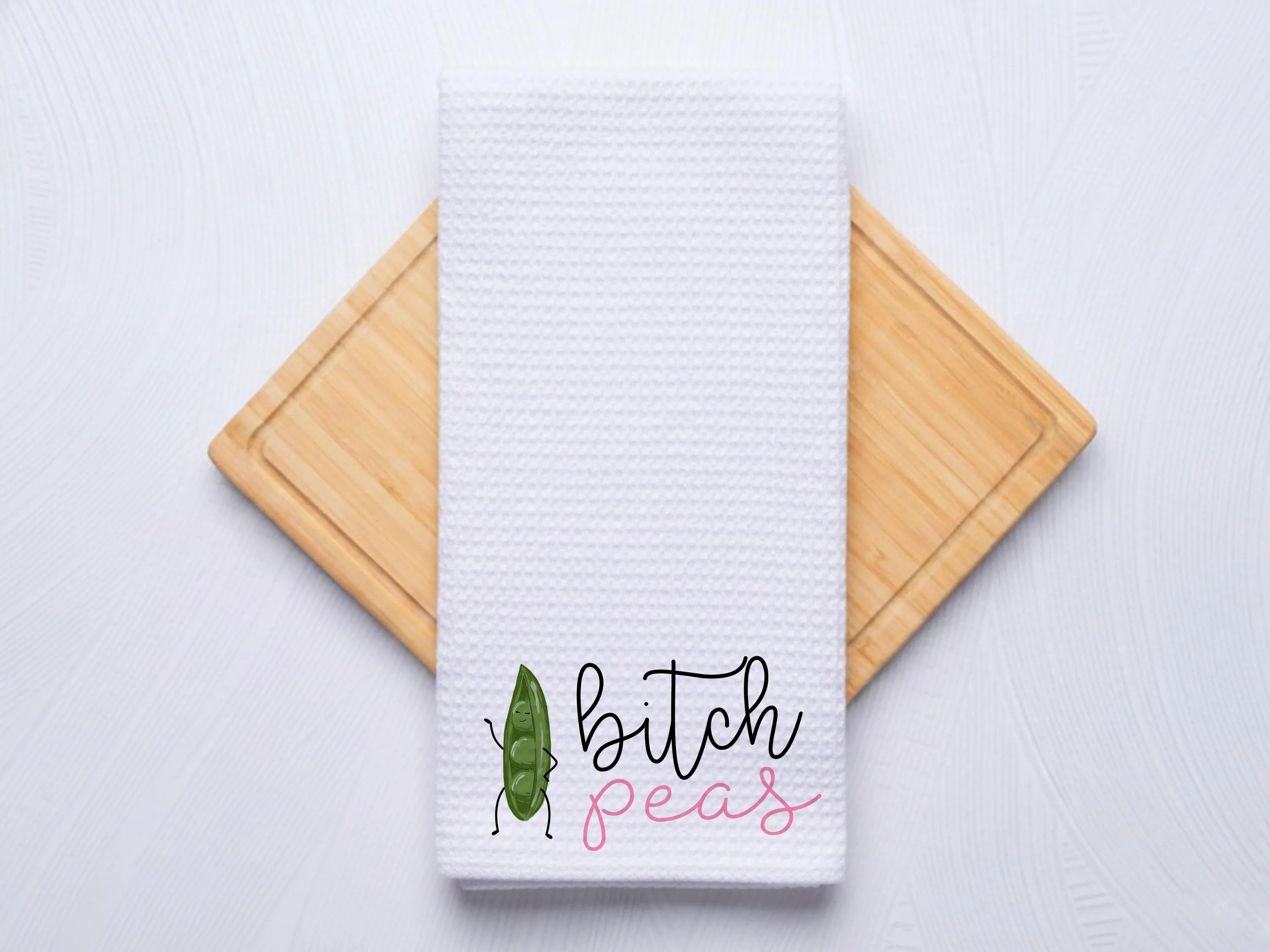 Bitch Peas Custom Funny Food Pun Kitchen Towel
