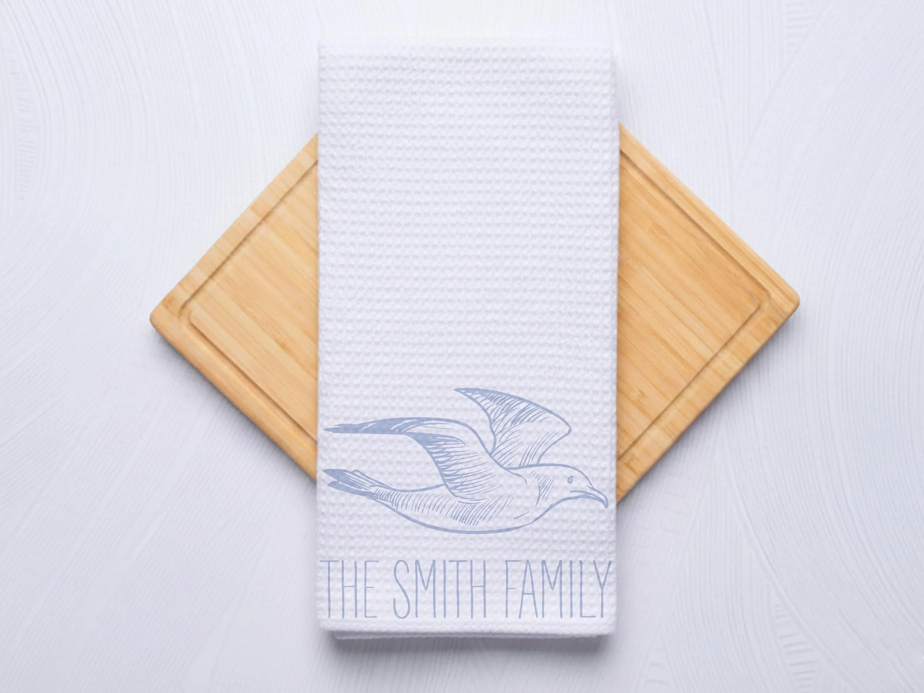 Seagull Silhouette Outline Perosnalized Kitchen and Bath Hand Towel
