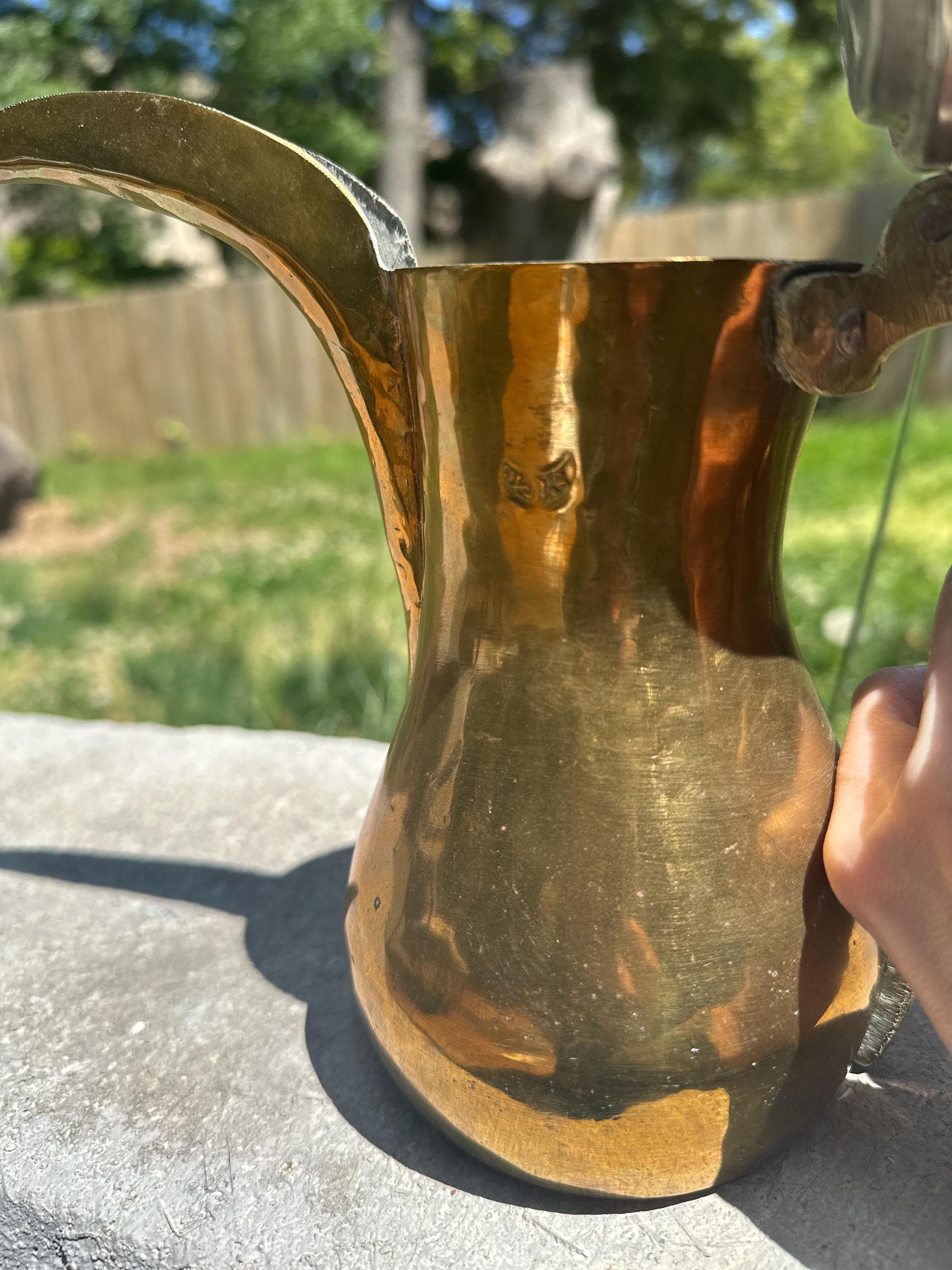 Vintage Brass Antique Dallah, Islamic Arabic Coffee Pot 10.5” Tall, Stamped - image 5