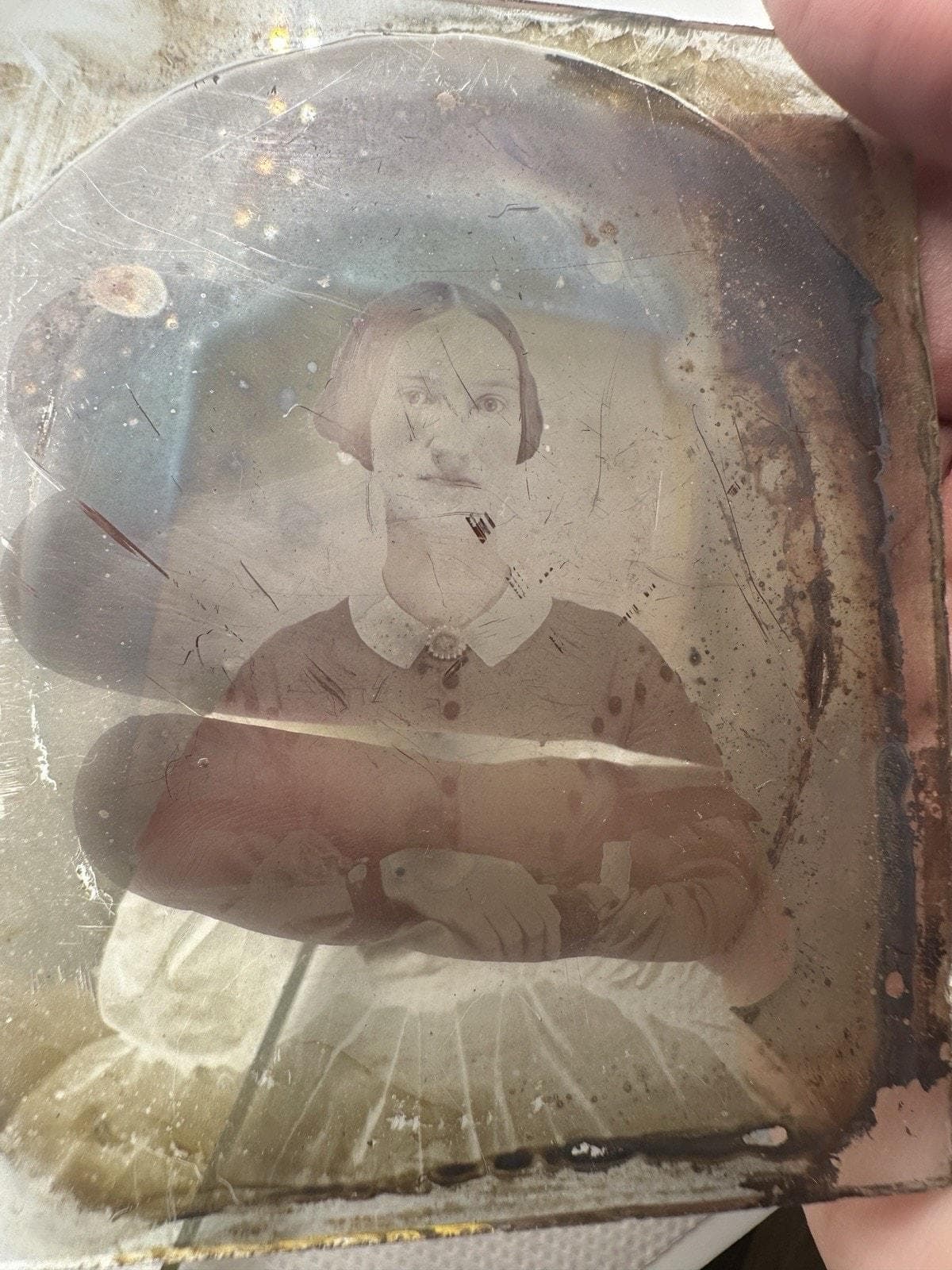 Spooky ambrotype of young woman in dress, 19 Century antique photo on glass - image 5
