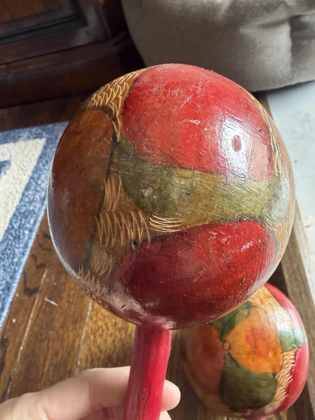 Vintage Hand‑Painted Gourd Maracas Pair Latin Folk Art Percussion Rattle Shakers - image 5