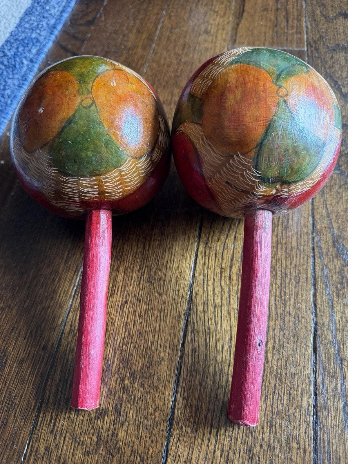 Vintage Hand‑Painted Gourd Maracas Pair Latin Folk Art Percussion Rattle Shakers - image 3