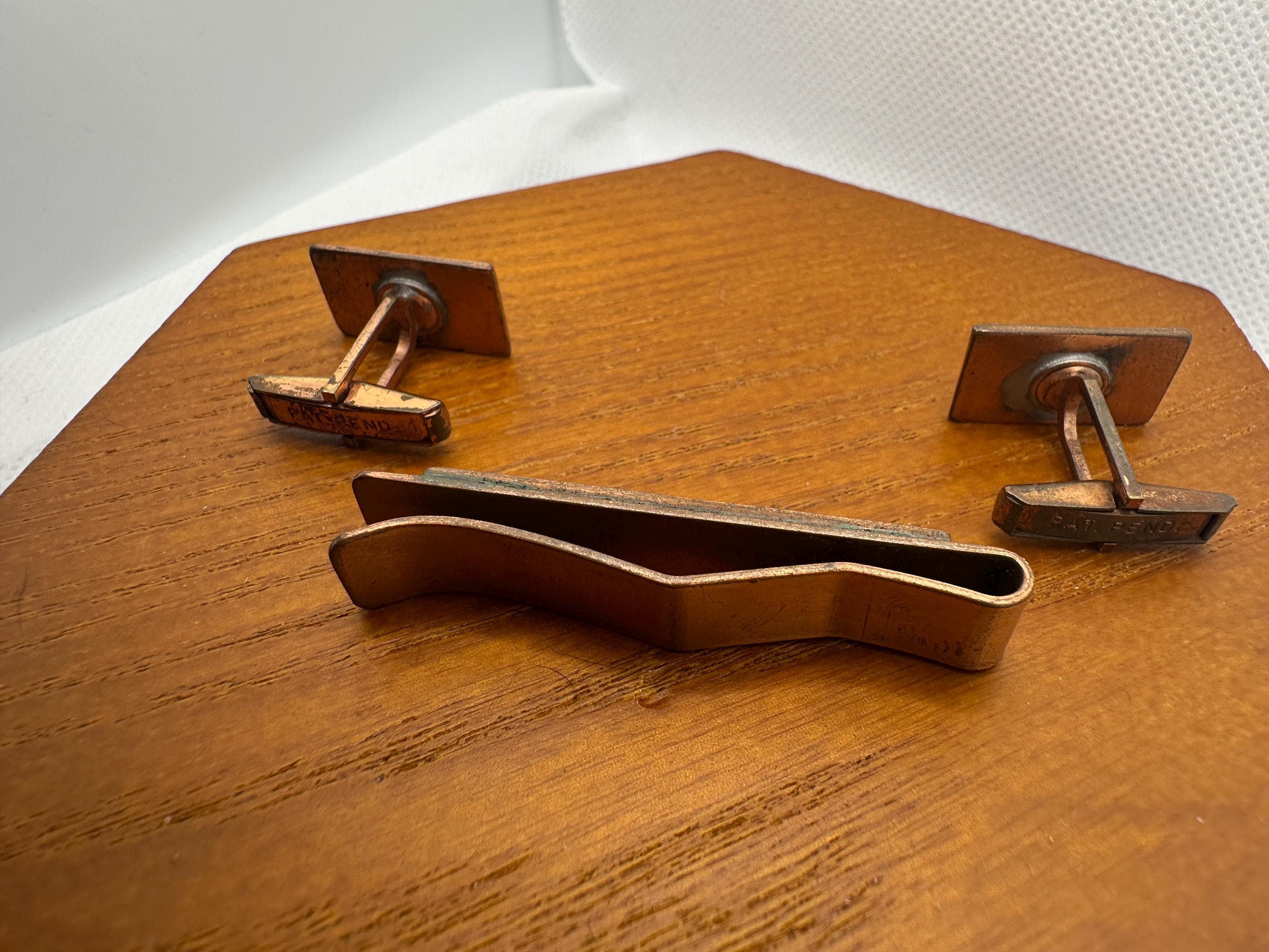 Vintage Copper Cufflinks and Tie Clip Matching Set: Southwestern Thunderbird, Indigenous Symbol - image 5