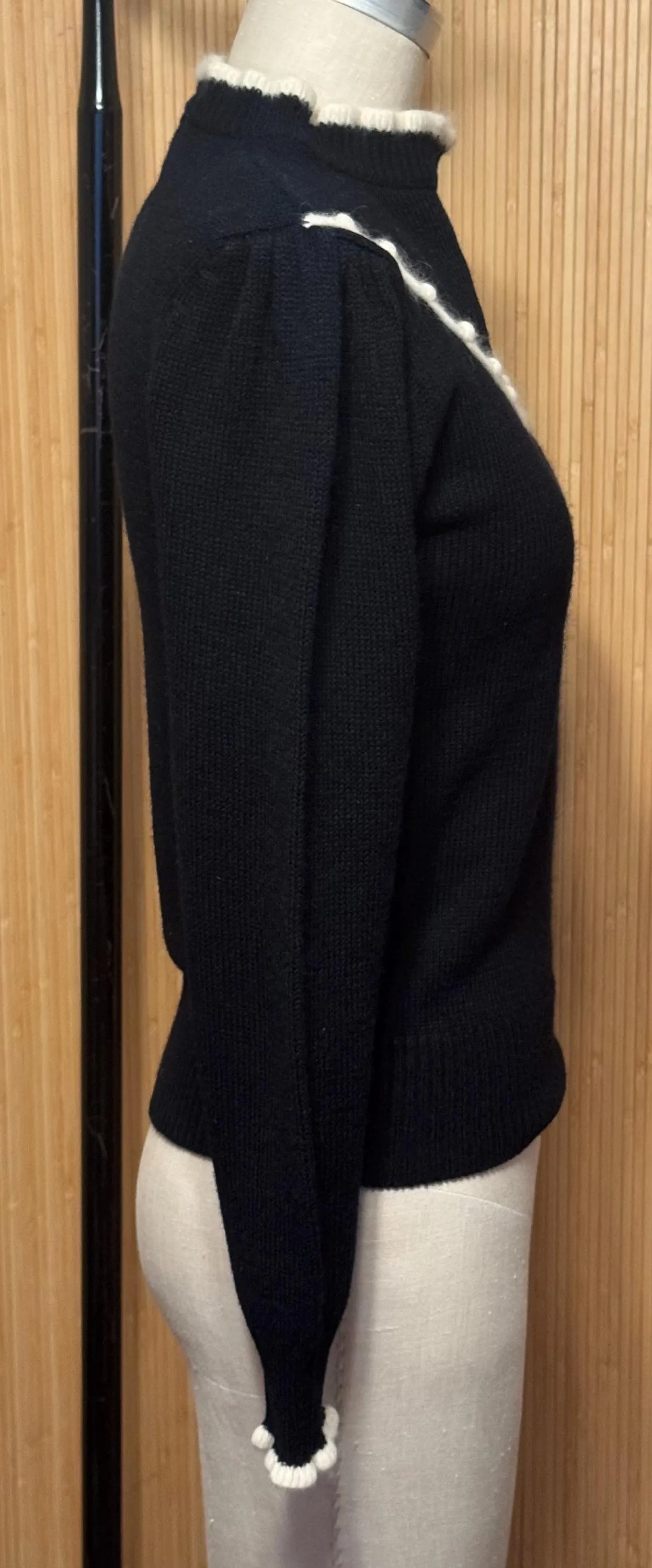 70s/80s Exclusive Imports Black Mockneck Knit Longsleeve Top with White Angora Trim - image 2