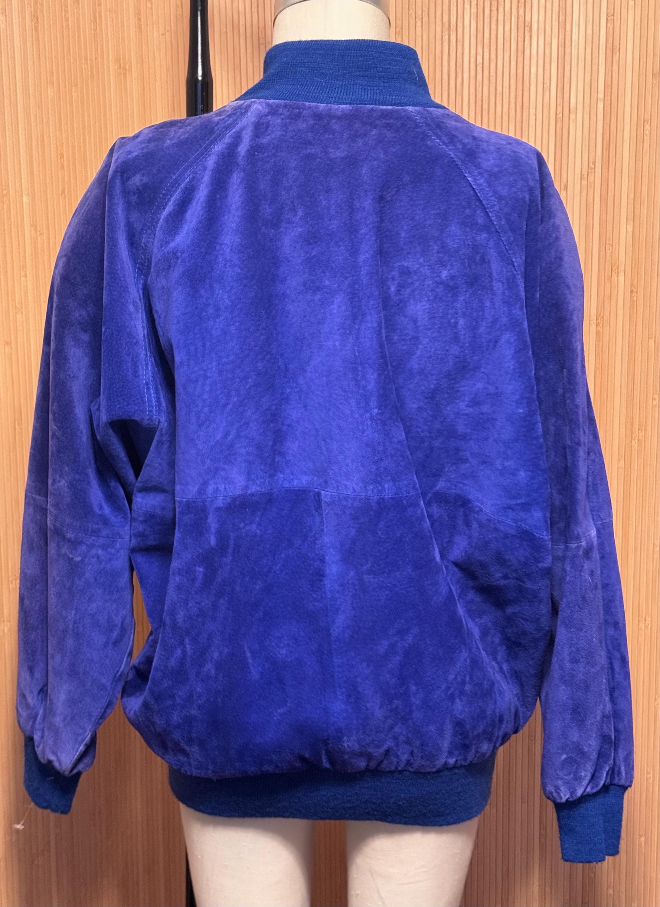 80s Firenze Cobalt Blue Oversized Suede Bomber Jacket - image 5