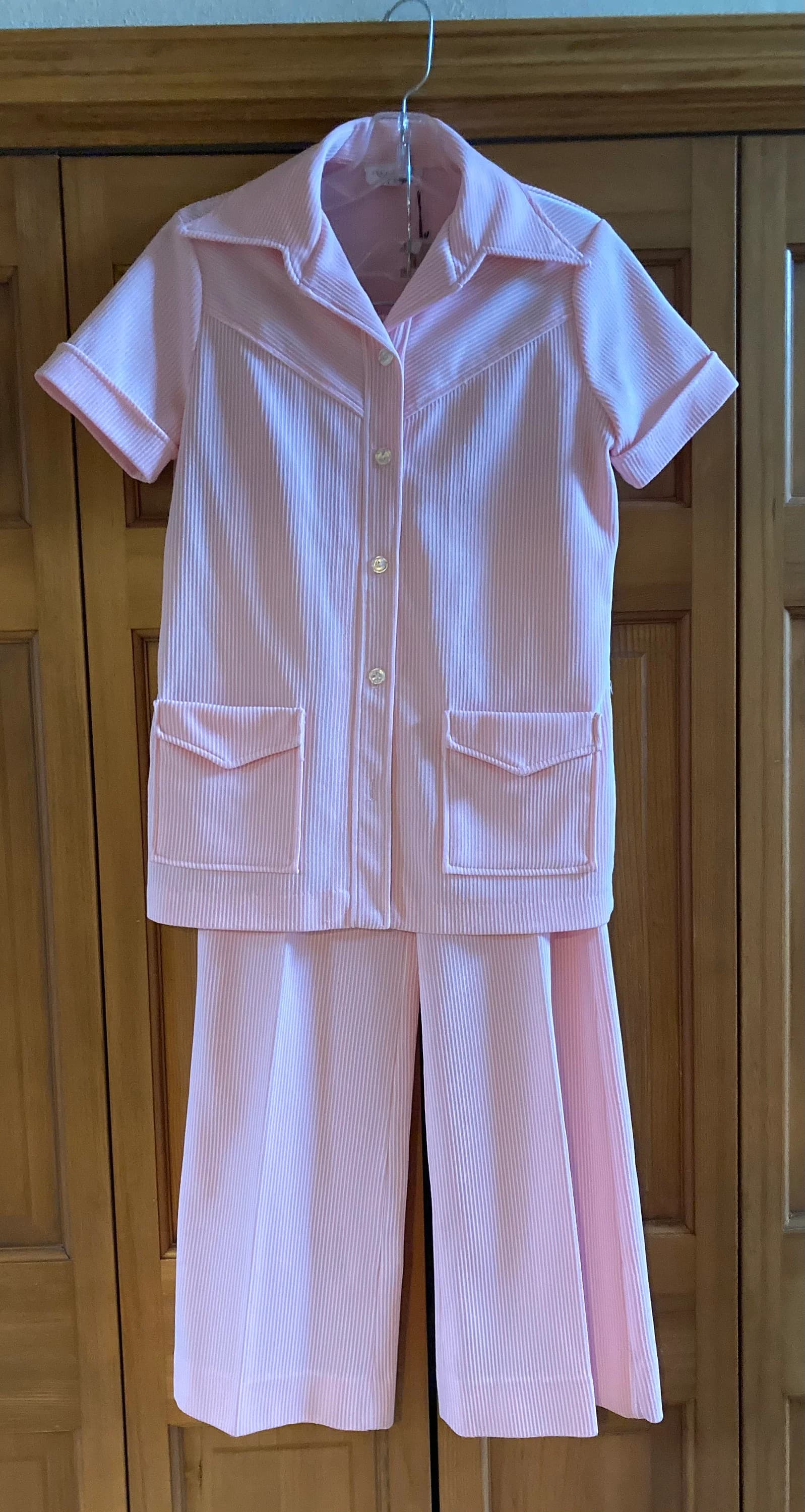 1970s JSE Pink Striped Pantsuit