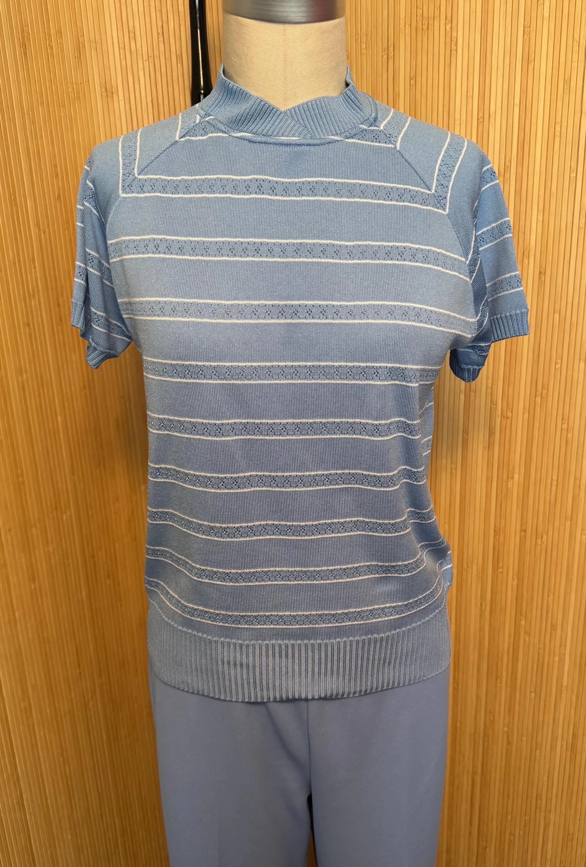 70s Givenchy Sport Short-Sleeved Knit Top, Striped Pointelle Cardigan and Coordinating Pull-on Pant - image 3