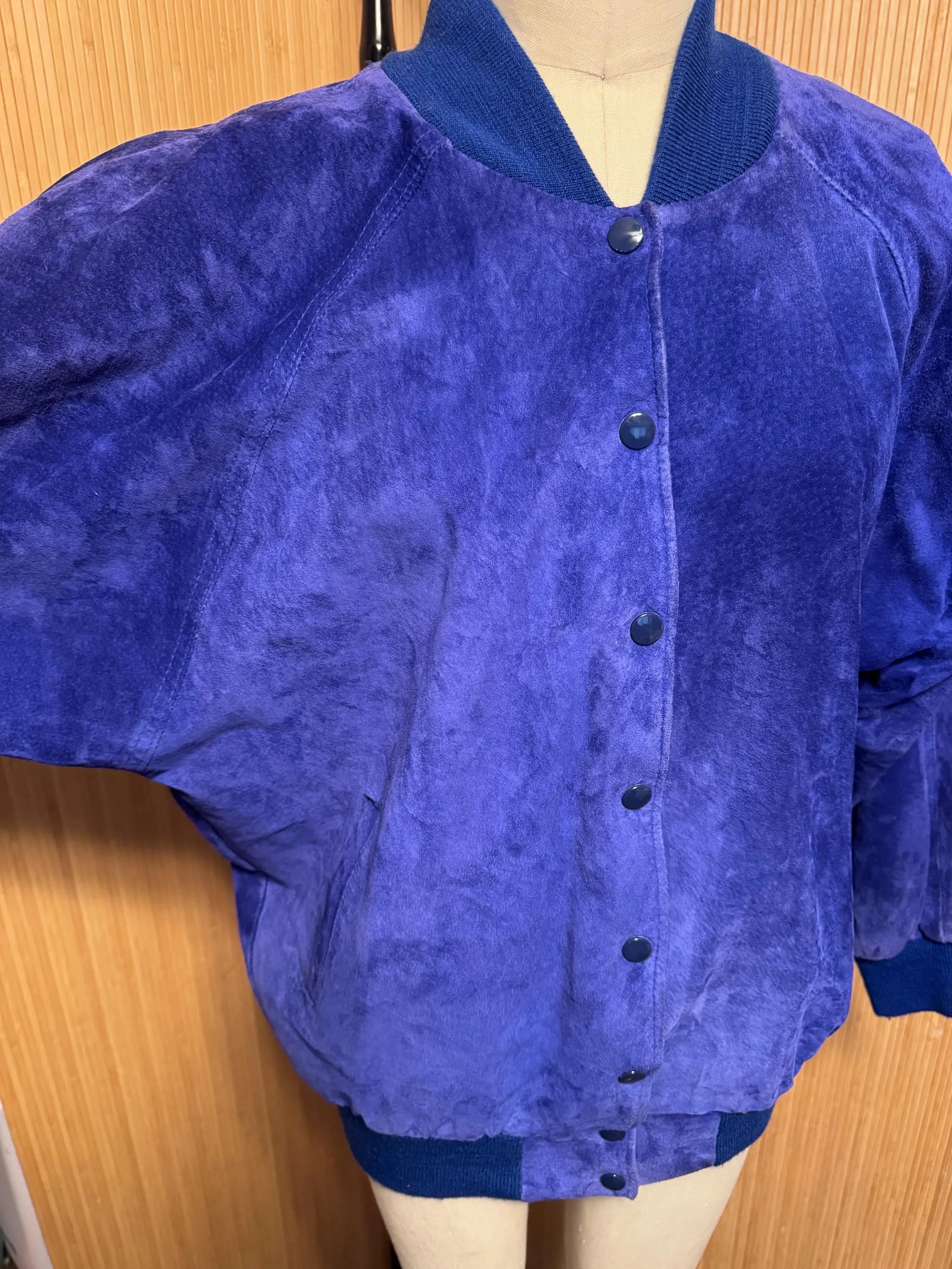 80s Firenze Cobalt Blue Oversized Suede Bomber Jacket - image 3