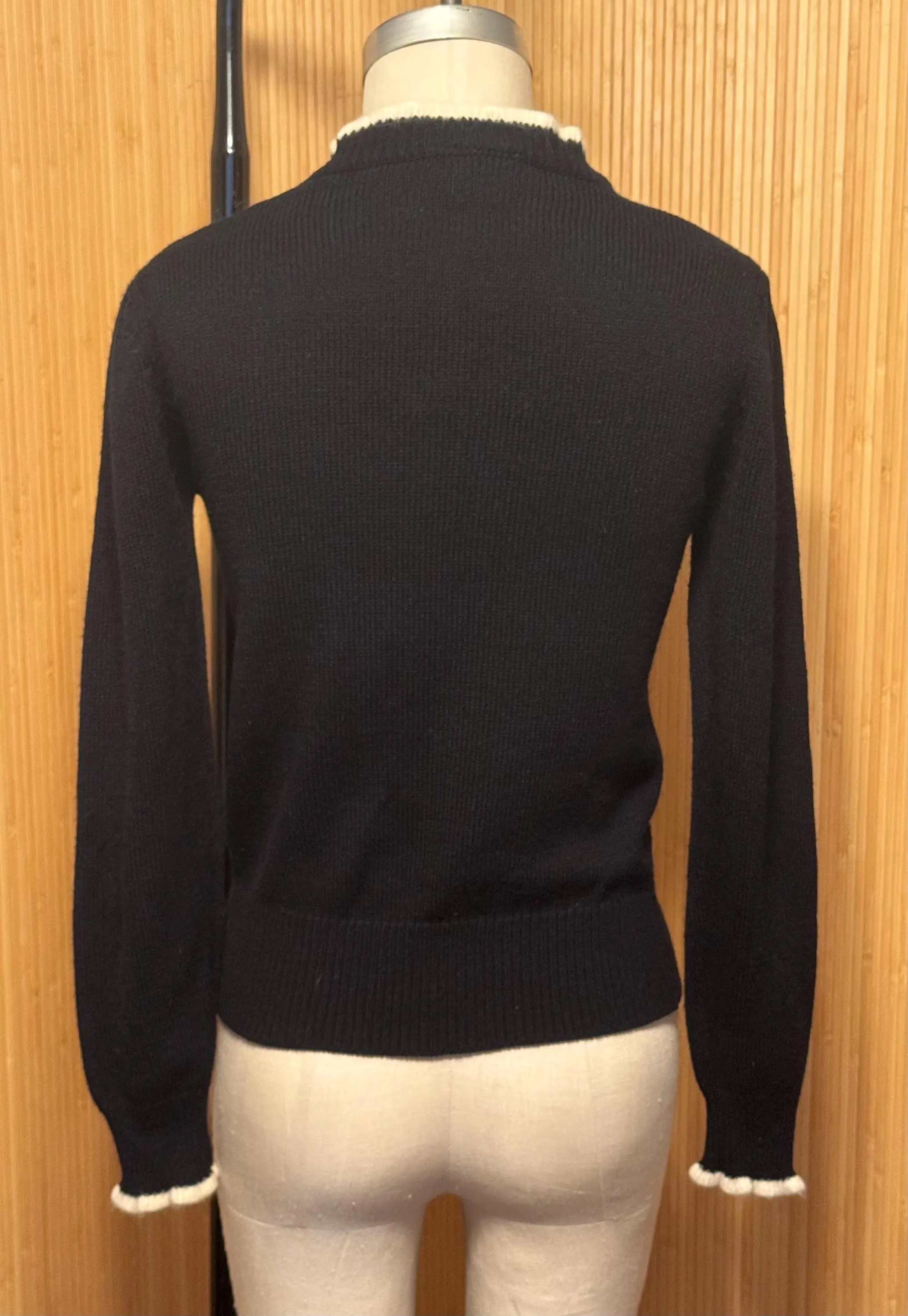 70s/80s Exclusive Imports Black Mockneck Knit Longsleeve Top with White Angora Trim - image 3
