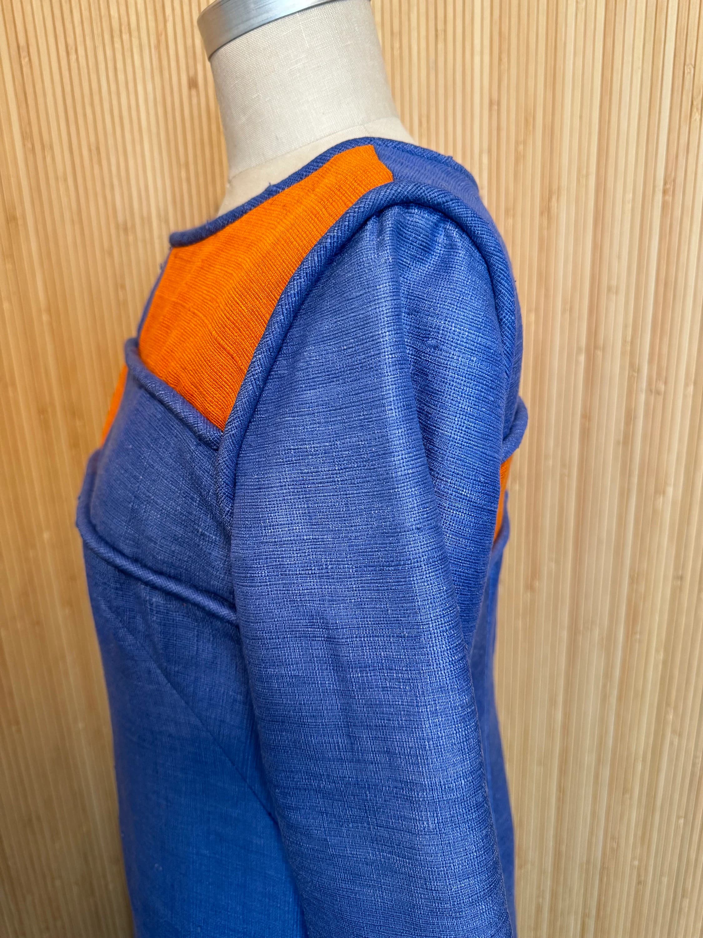 1960s Tina Leser Original Cornflower Blue and Orange Colorblock Dress - image 5