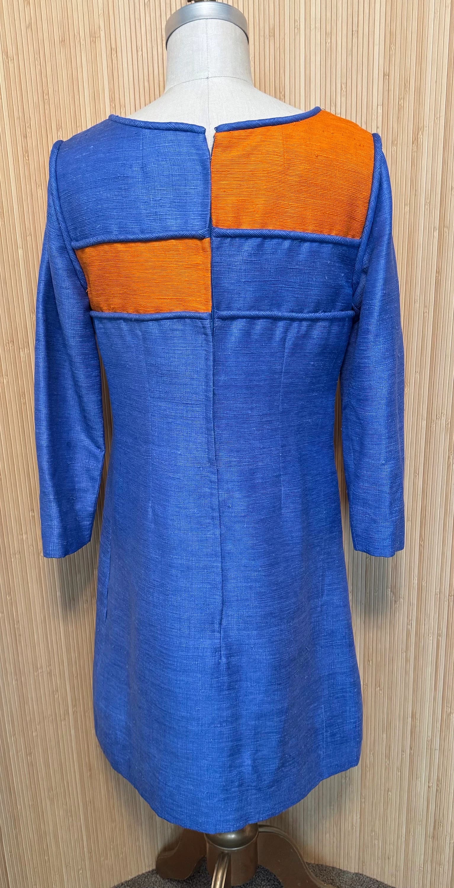 1960s Tina Leser Original Cornflower Blue and Orange Colorblock Dress - image 2