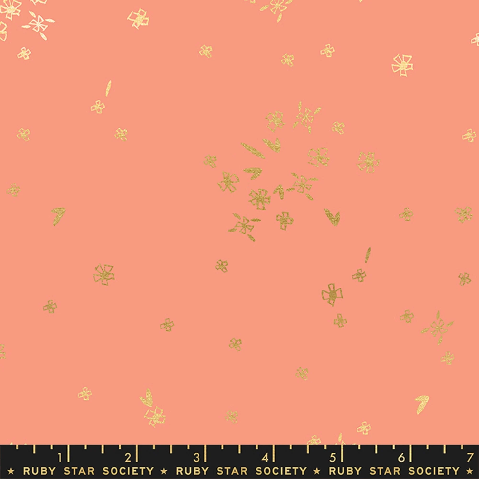 Ruby Star Society First Light - Tiny Flowers Print in Melon with Metallic (Item # RS5045 14M) - yardage
