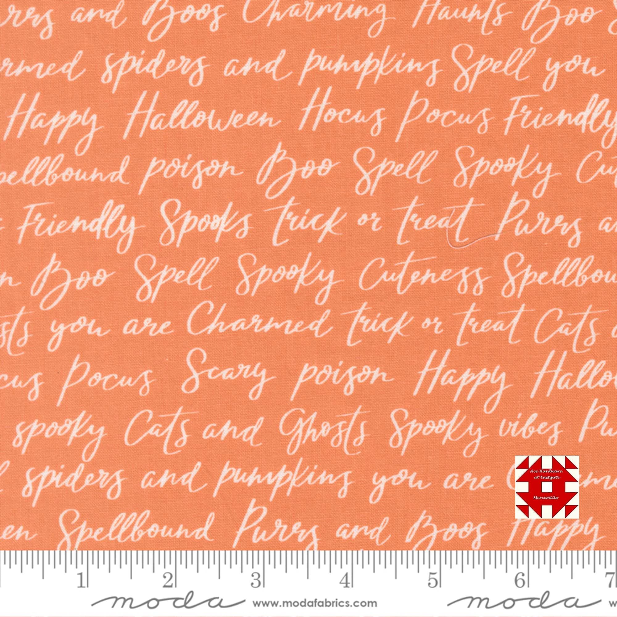 Moda Purrs and Boos by Elena Amo - Happy Halloween Text Print on Pumpkin (Item # 39062 14) - yardage