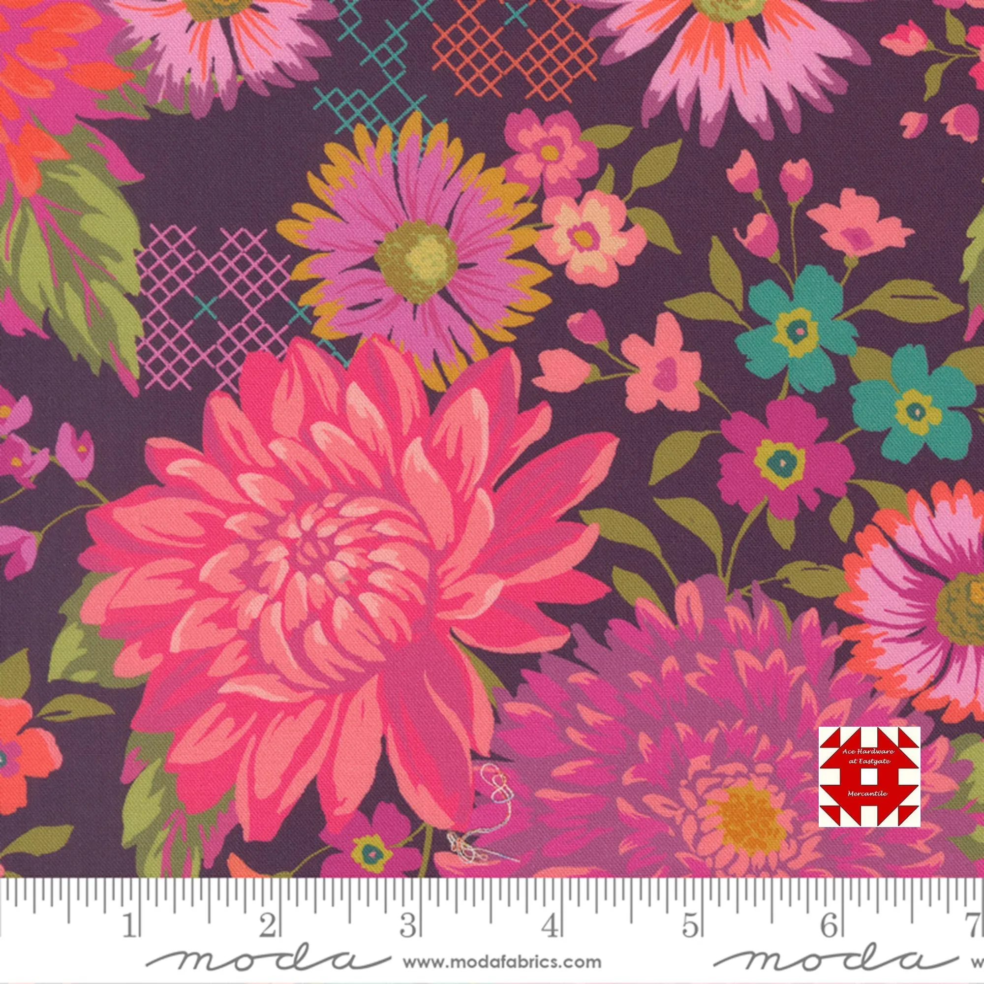 Moda Parlor by Crystal Manning - Happy Blooms Print on Plum (Item #11960 26) - yardage