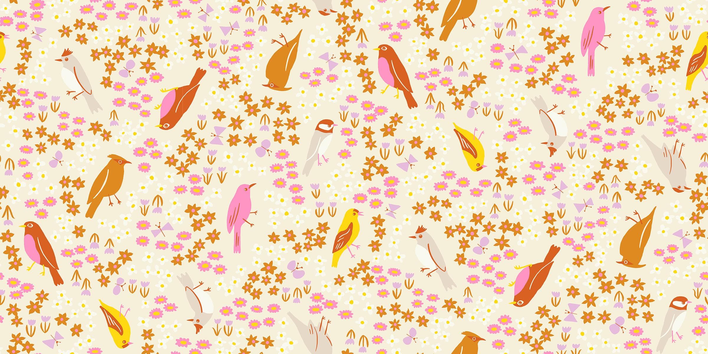 Bird Is The Word, Spark Bird, in Natural, by Kimberly Kight, RS3077 11, Ruby Star, sold by the 1/2 yard or the yard