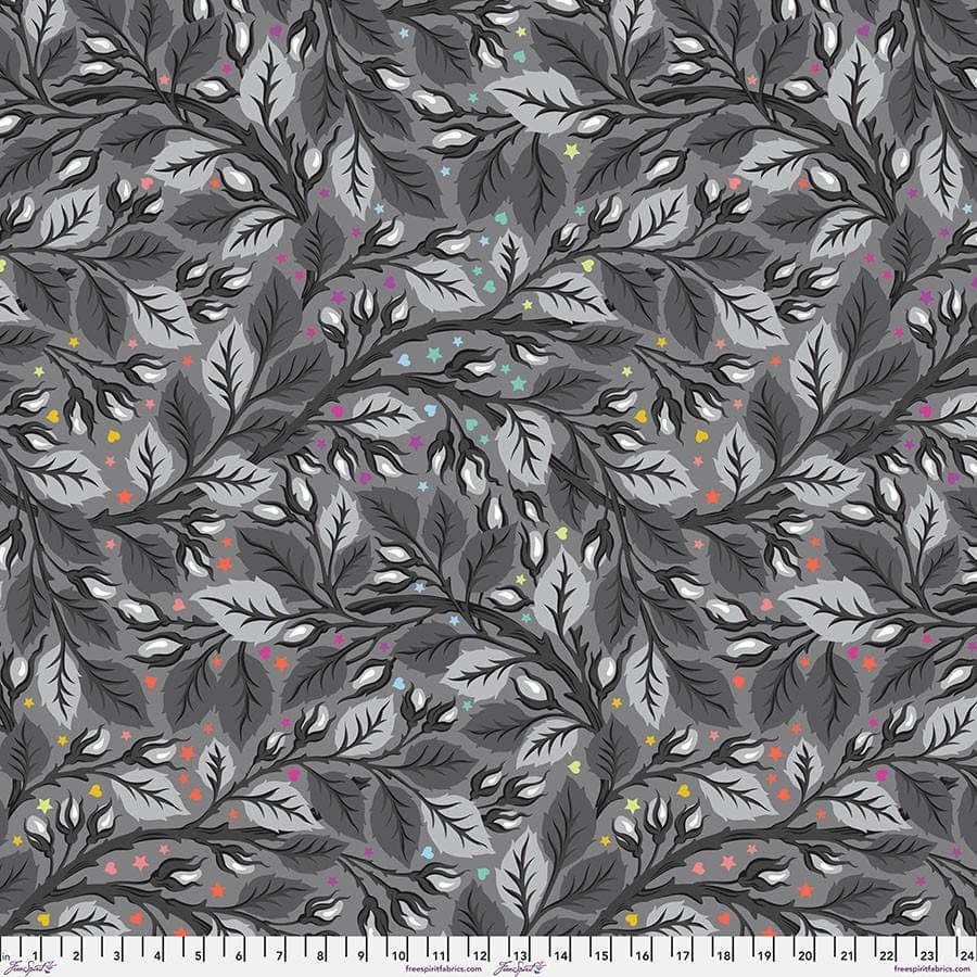Nip in the Bud, in Shadow, Graywork, Backing Fabric, 108, Quilt Backs, by Tula Pink, FreeSpirit Fabrics, sold by the yard.
