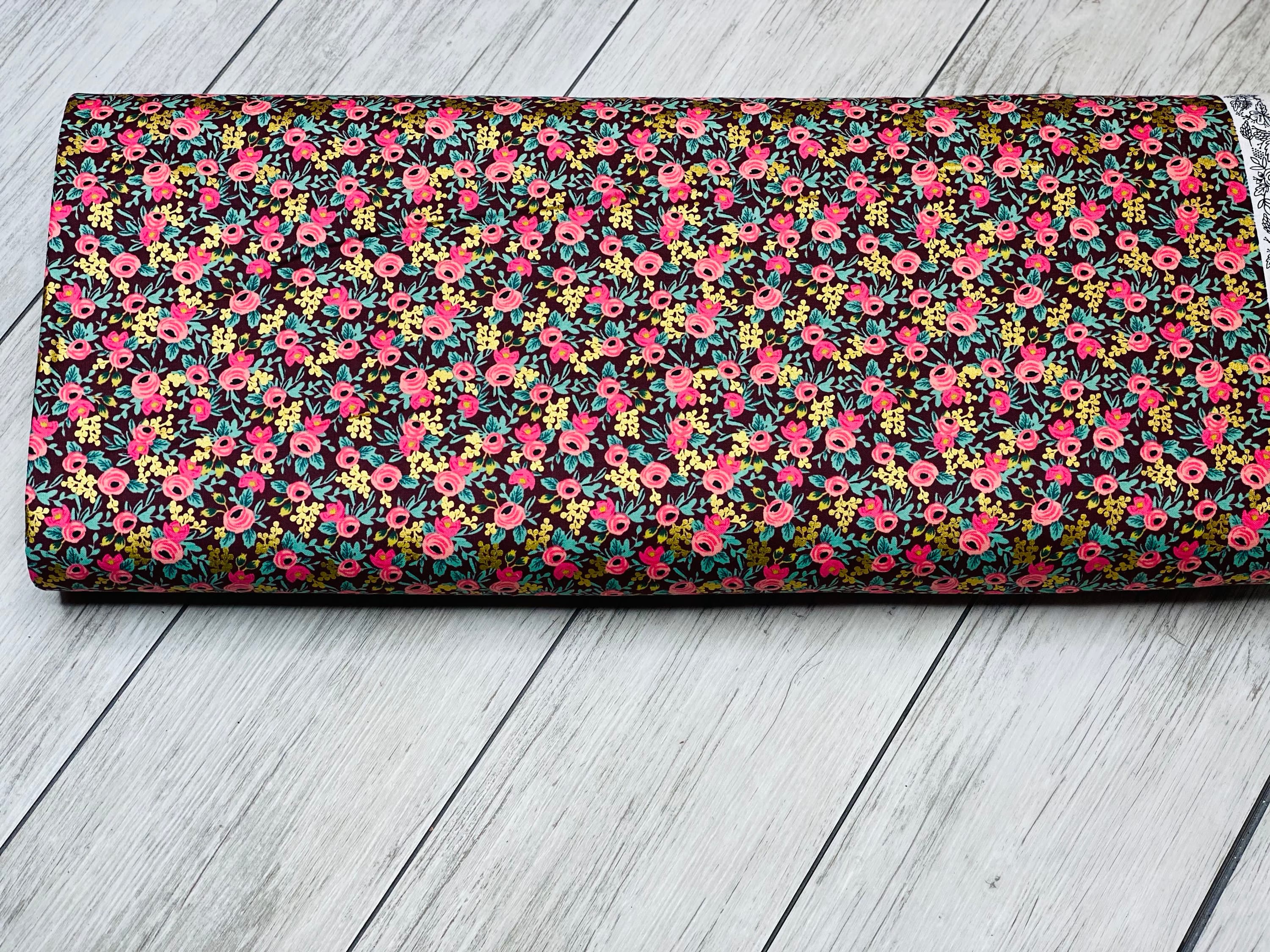 Garden Party- Rosa - Burgundy Metallic Fabric- RP305-BU5M- Cotton-Rifle Paper Co-Cotton and Steel/RJR- Sold by the 1/2 yard or the yard - image 3