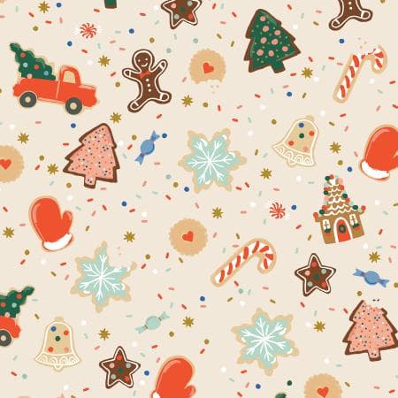 Holiday Classics III, RP617-CR2M,  Christmas Cookies, Cream Metallic Fabric, Rifle Paper Co,Cotton + Steel, Sold by the 1/2 yard or the yard