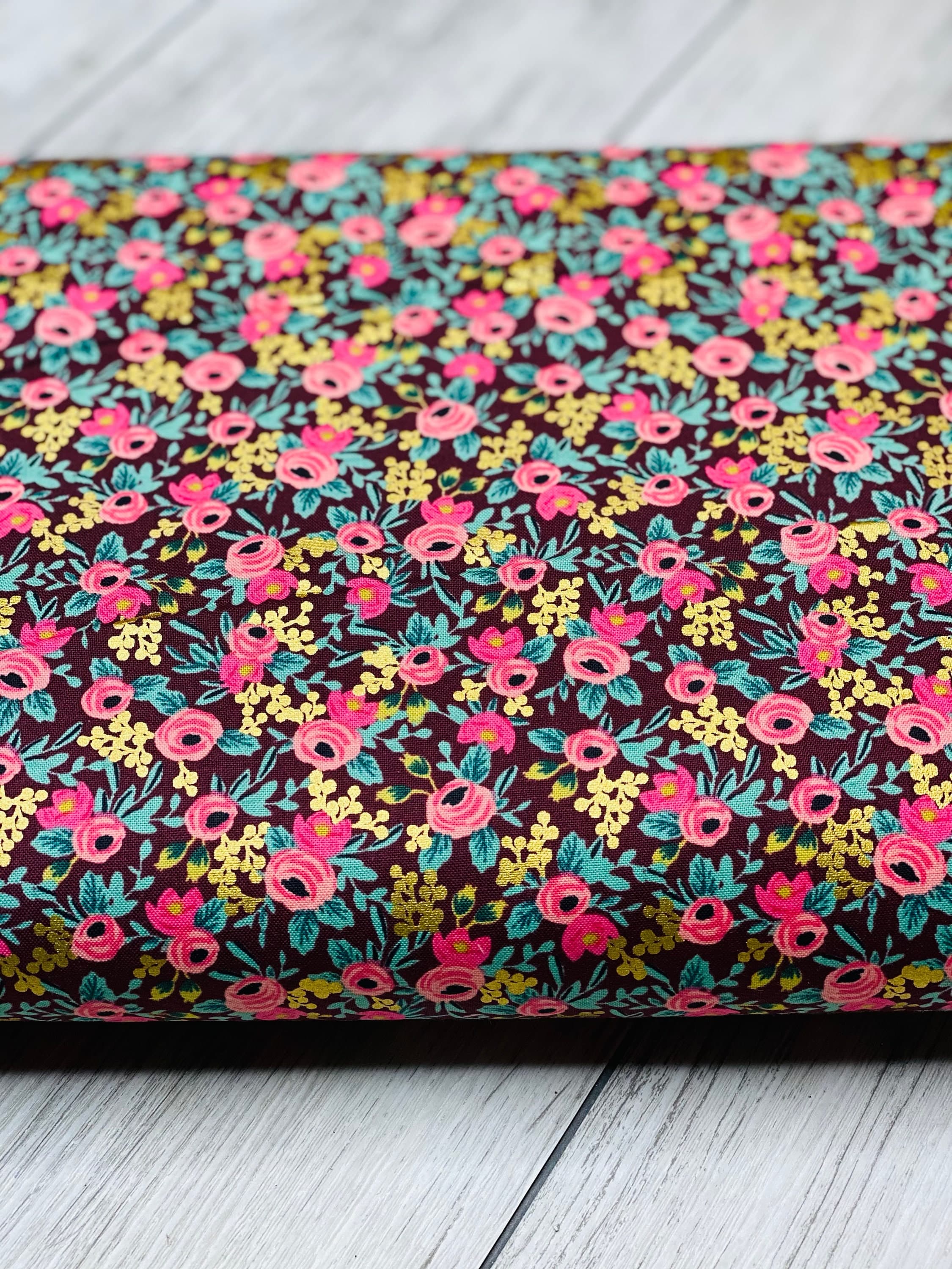 Garden Party- Rosa - Burgundy Metallic Fabric- RP305-BU5M- Cotton-Rifle Paper Co-Cotton and Steel/RJR- Sold by the 1/2 yard or the yard - image 4