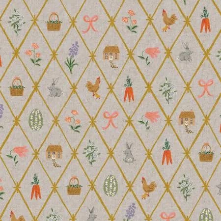 Easter - Easter Lattice - Blue Canvas Metallic Fabric- RP1501-BL7CM , Rifle Paper Co, Cotton + Steel, Sold by the yard