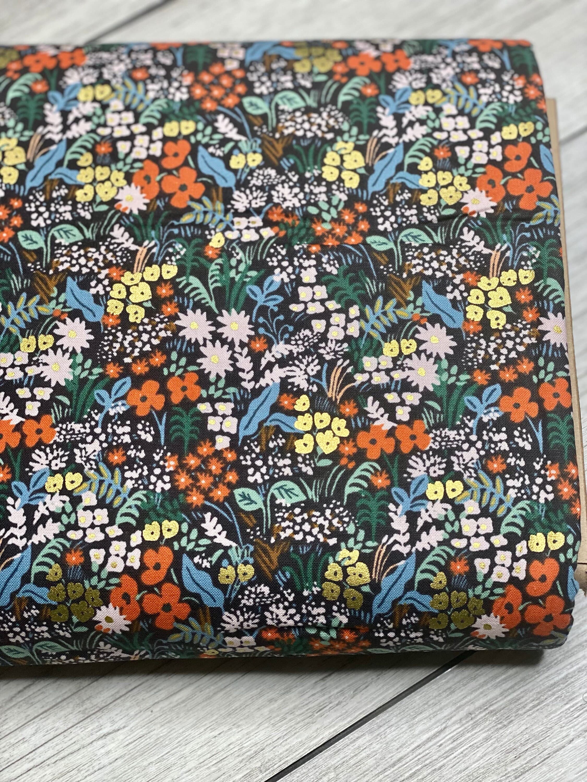 Bon Voyage, Meadow, Black Multi Metallic Fabric, RP204-BM7M, By Rifle Paper Co, for Cotton + Steel, Sold by the 1/2 yard or the yard - image 3