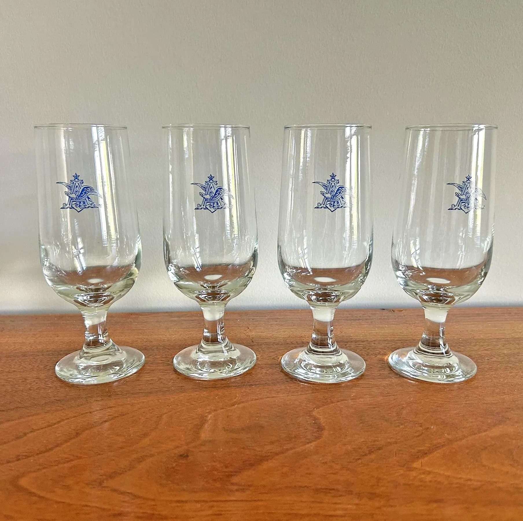 Vintage Anheuser-Busch Stemmed Barware Glasses with Blue Eagle Logo 12 oz - Set of 4 - image 3